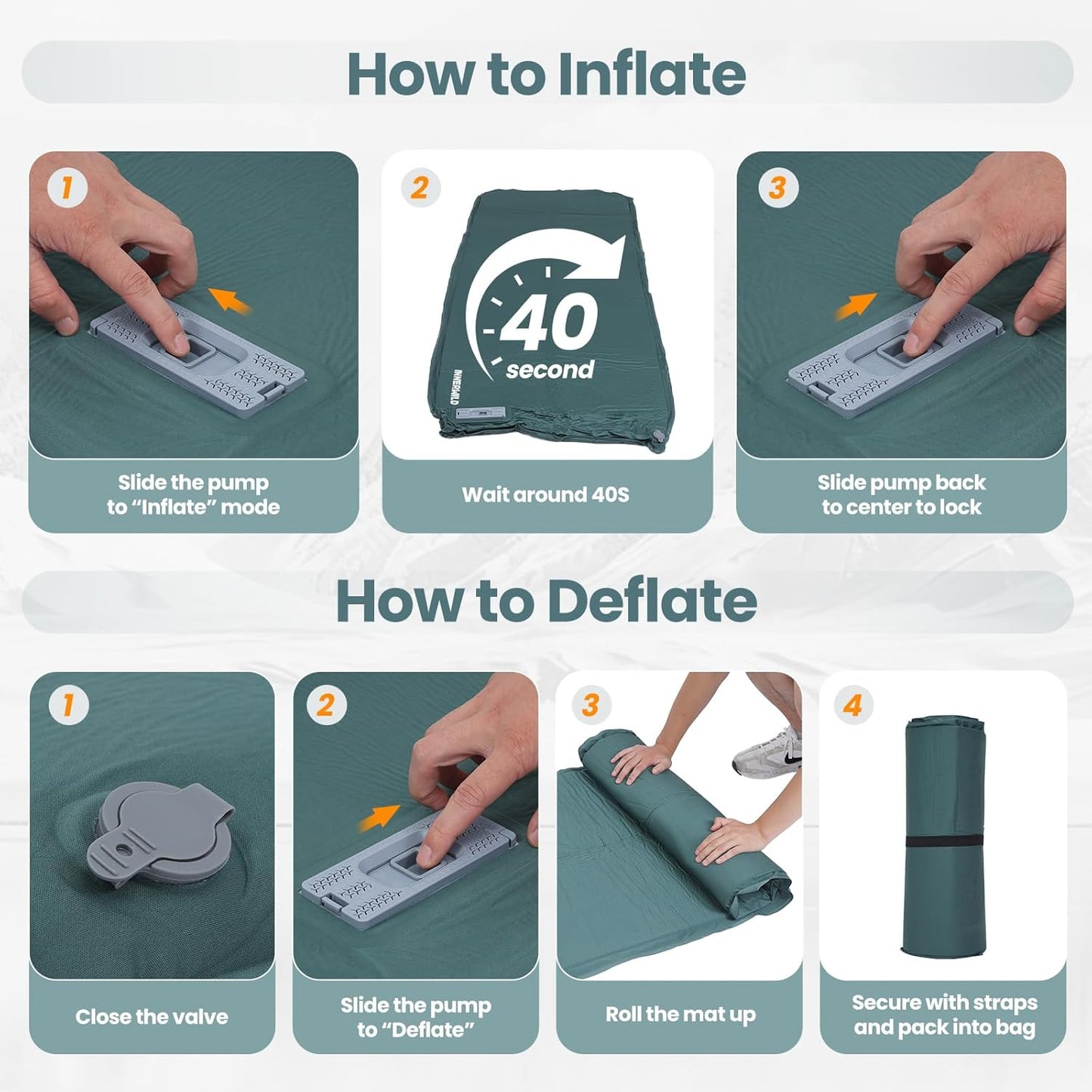 Sleeping Pad for Camping, 3.15" Thick Self Inflating Sleeping Camping Pad with Pillow&Electric Pump,Memory Foam Camping Mattress Pad, 4-Season Camp Sleeping Mat for Travel,Car,Tent,Home-Green