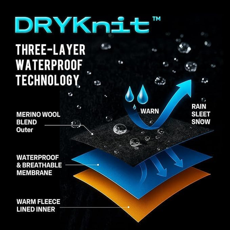 Dryknit™ Waterproof M/L XL/XXL Fleece Lined Beanie with Brim, Merino Wool Warm Cold Weather Visor Cap