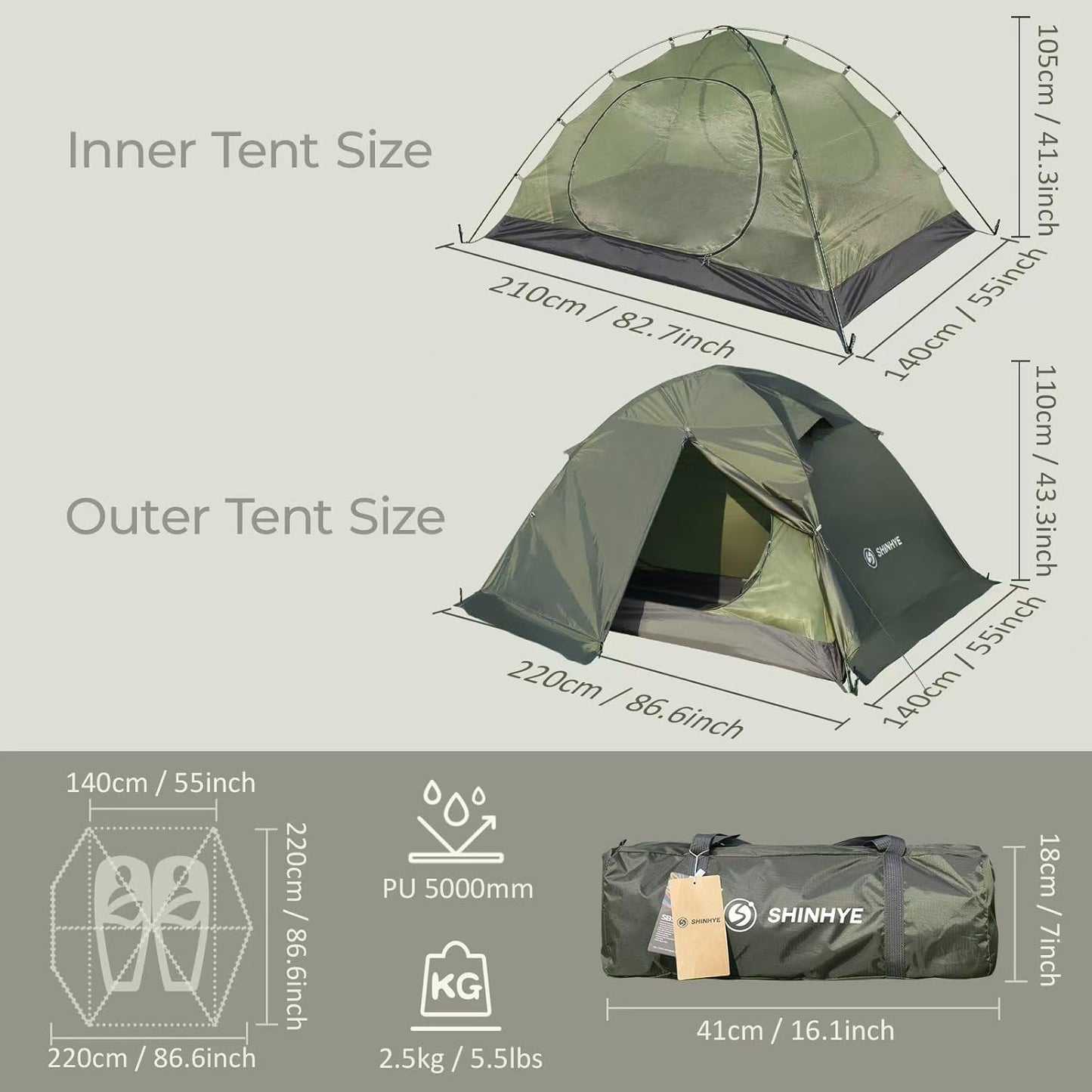 1/2 Person Backpacking Tent for 4 Season, Winter Ultralight Extreme Cold Weather Tents for Camping Easy Setup Waterproof Double Layer Tent for Family Outdoor Hiking Mountaineering