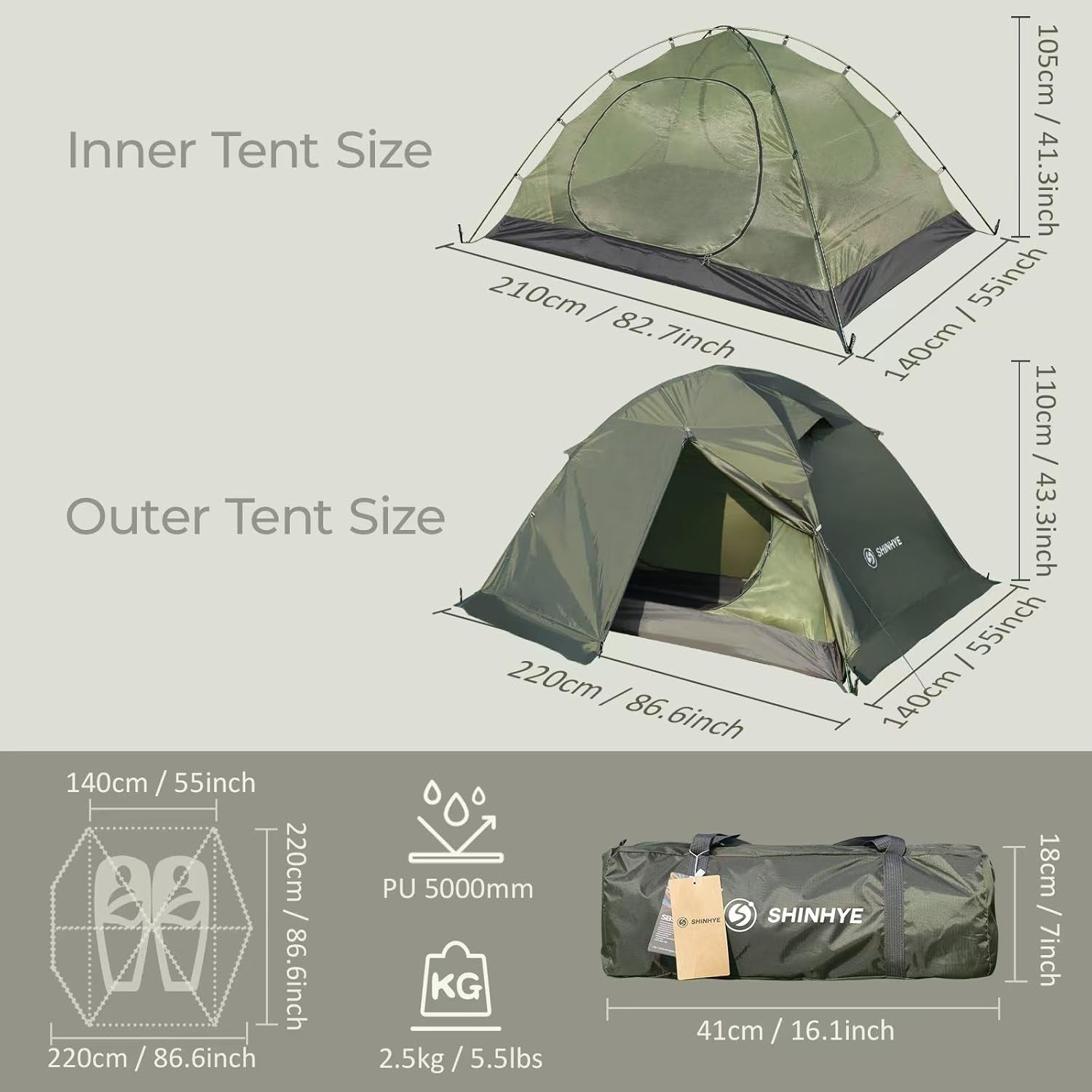 1/2 Person Backpacking Tent for 4 Season, Winter Ultralight Extreme Cold Weather Tents for Camping Easy Setup Waterproof Double Layer Tent for Family Outdoor Hiking Mountaineering