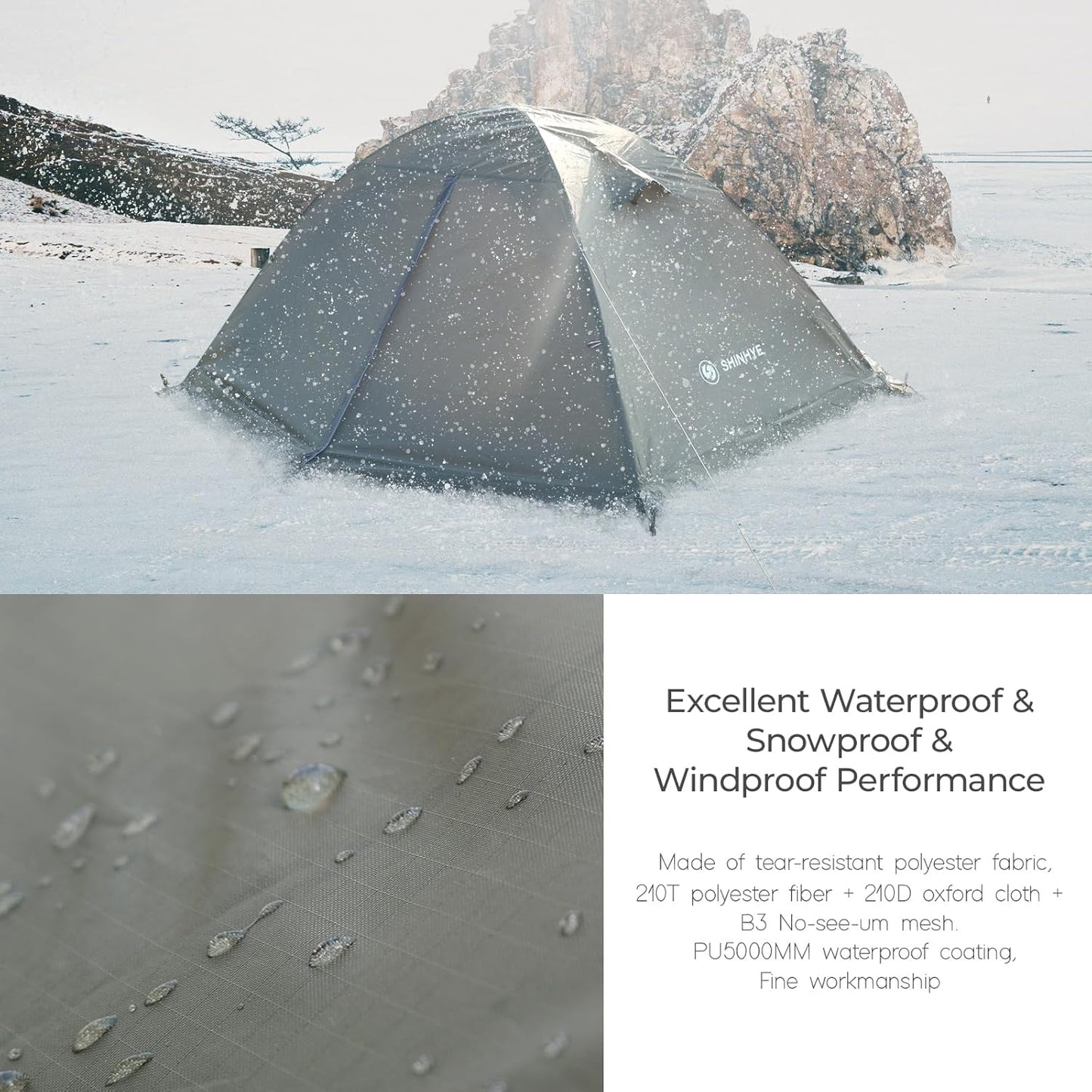 1/2 Person Backpacking Tent for 4 Season, Winter Ultralight Extreme Cold Weather Tents for Camping Easy Setup Waterproof Double Layer Tent for Family Outdoor Hiking Mountaineering