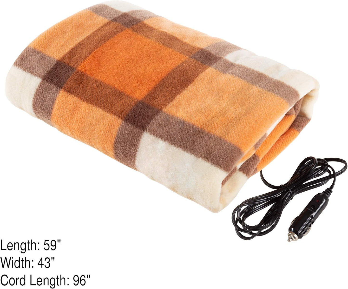 Heated Blanket - 12-Volt Electric Blanket for Car, Truck, SUV or RV - Portable Winter Car Accessories for Camping or Travel by  (Orange Plaid)