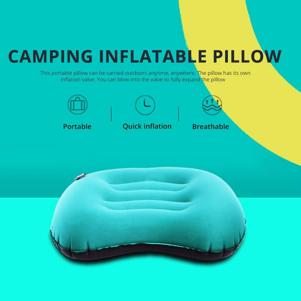 Portable Inflatable Pillow Ultralight Camping Travel Outdoor Protective Sleeping Gear(Black)