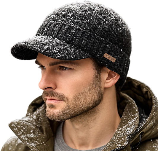 Dryknit™ Waterproof M/L XL/XXL Fleece Lined Beanie with Brim, Merino Wool Warm Cold Weather Visor Cap