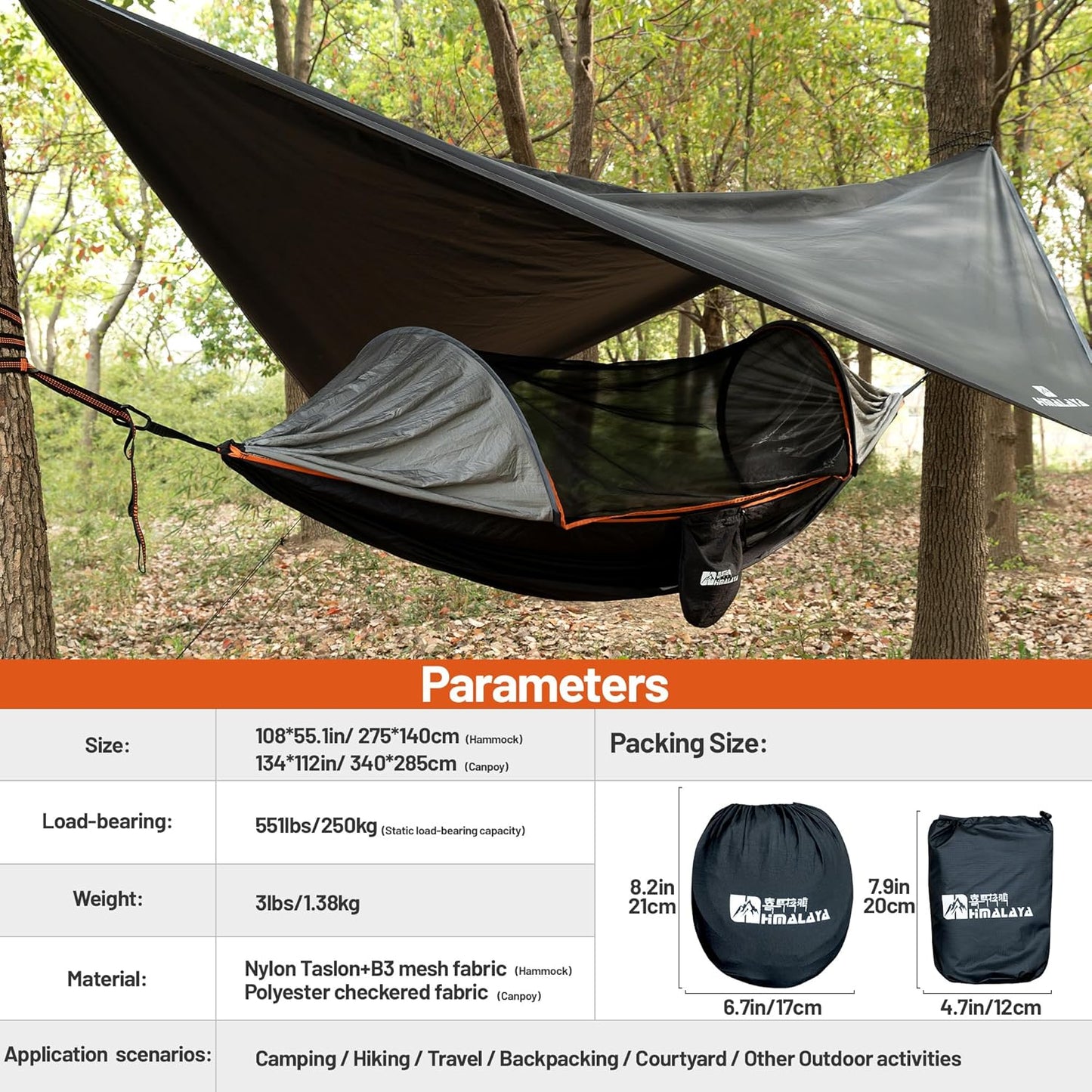 Himalaya Camping Hammock with Rain Fly Tarp & Mosquito Net, Portable Camping Hammock for Adults, Waterproof, Lightweight, Backpacking, Travel & Survival, Outdoor & Indoor Yard