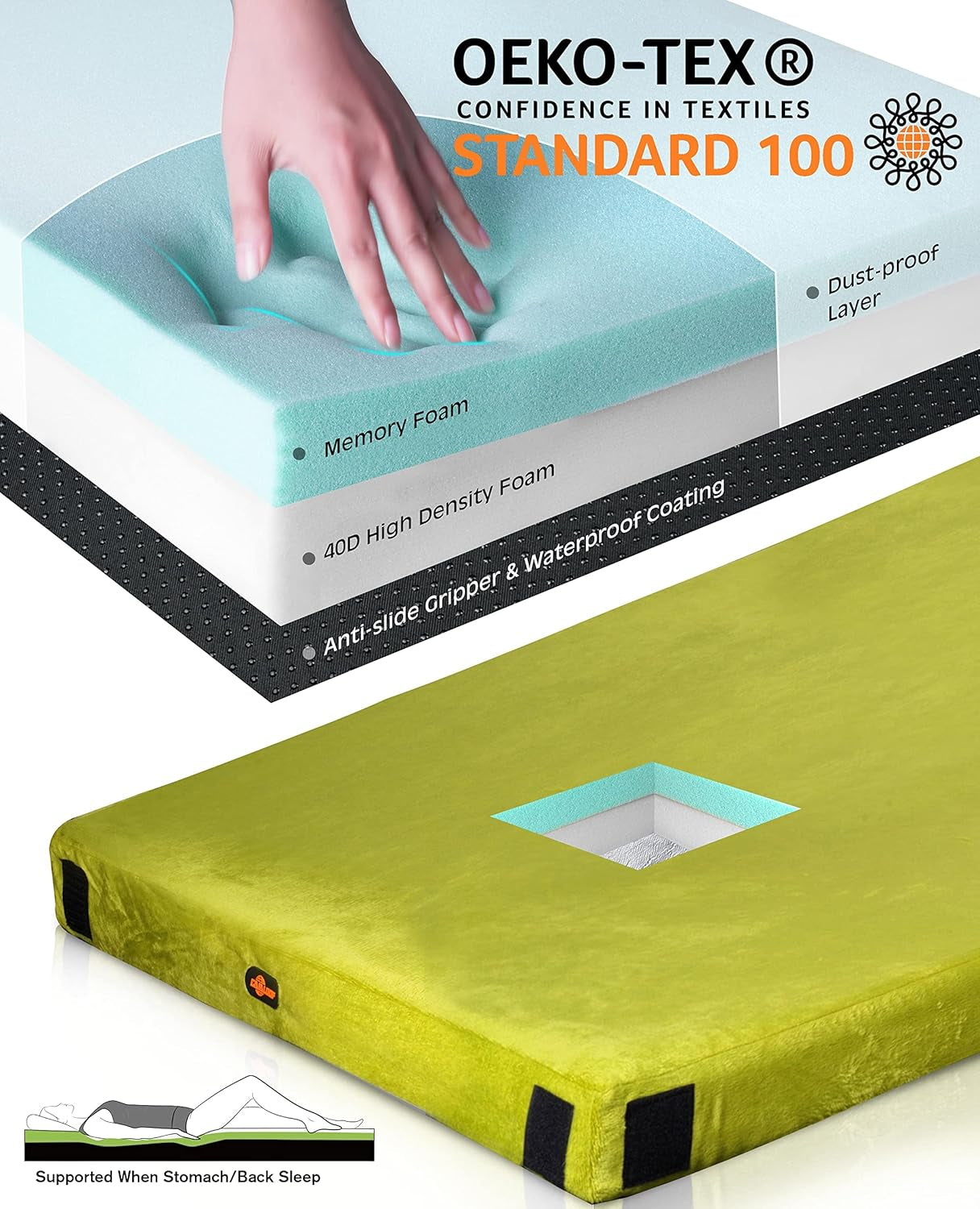 3 Inch Memory Foam Camping Mattress, Dual Layer Thick Sleeping Camp Pad for Car Tent Cot, Roll-Up Portable Glamping Floor Bed for Guests Sleepover