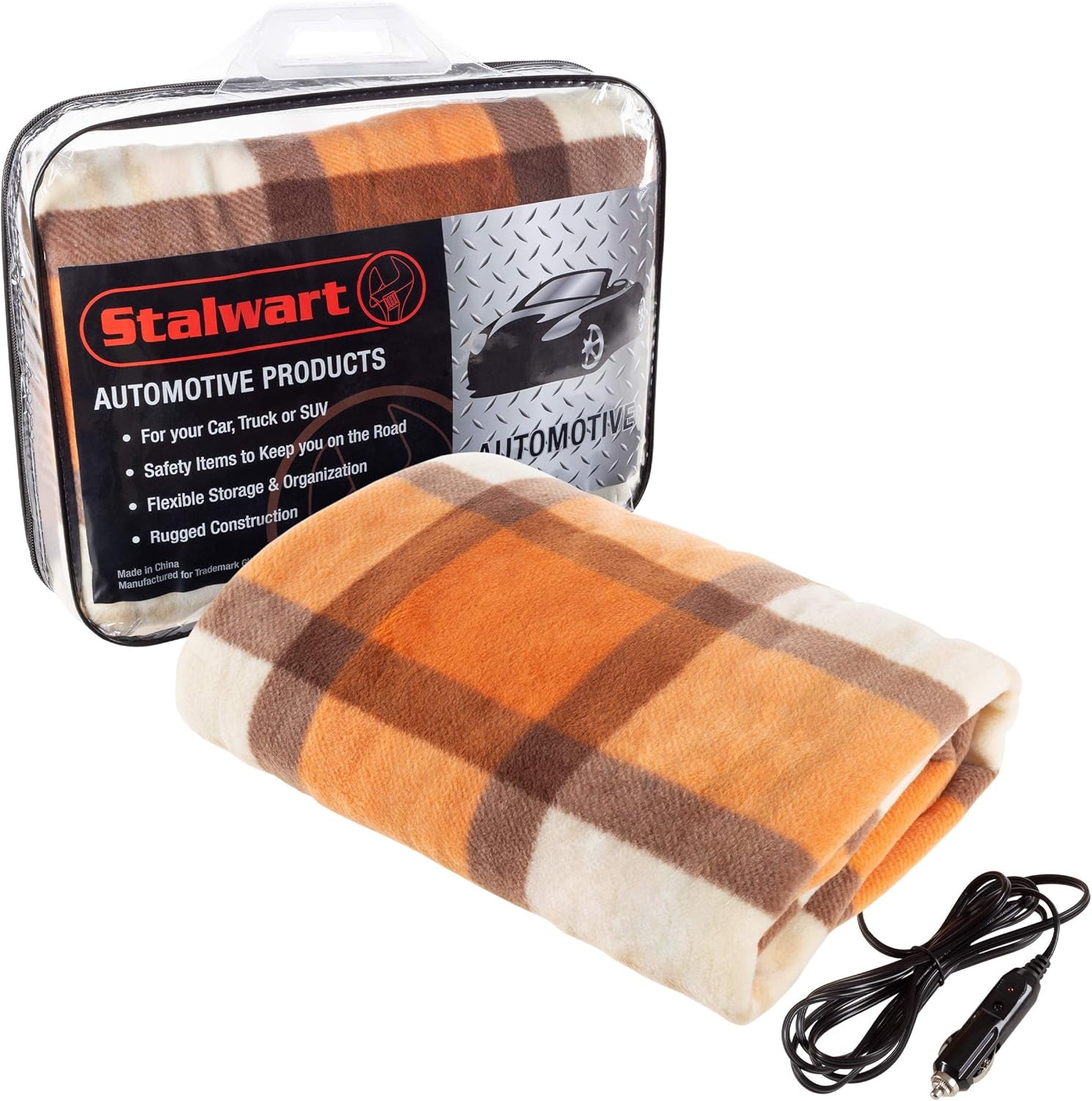 Heated Blanket - 12-Volt Electric Blanket for Car, Truck, SUV or RV - Portable Winter Car Accessories for Camping or Travel by  (Orange Plaid)