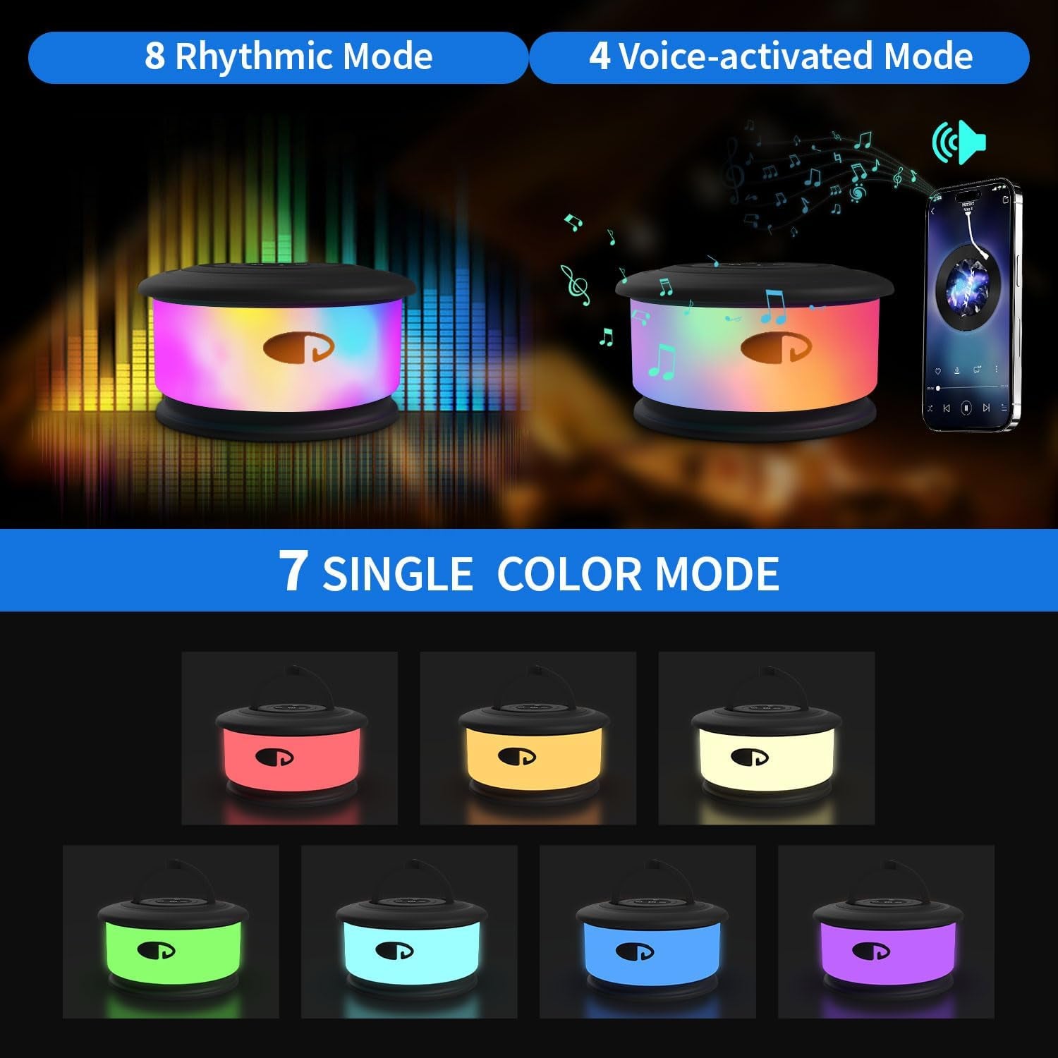 Camping String Lights,2 in 1 Upgraded 32.8FT Rechargeable Tent Lights String with 19 Lighting Modes,Quick Storage Camping Lights，Portable LED Lamp for Bedroom Yard Decor Christmas Camping(Black)