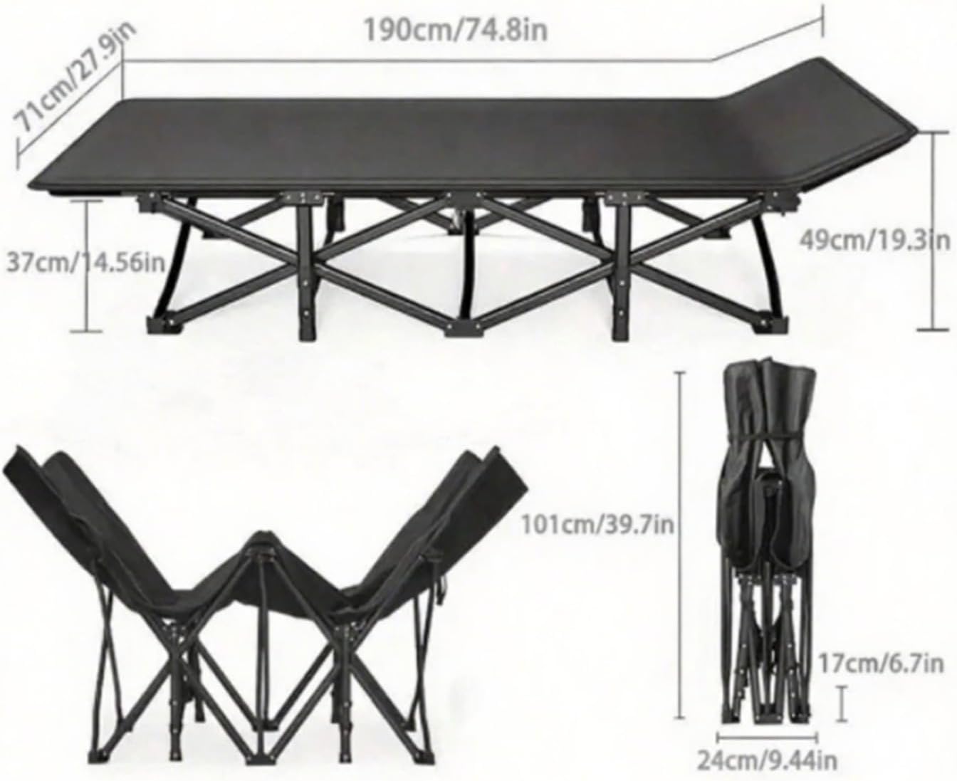 Heavy-Duty Camping Cot for Adults with Detachable Mat and Carry Bag, Foldable Portable Steel Frame, 900 Lbs Capacity, for Outdoor Camping Hiking Travel Home Use