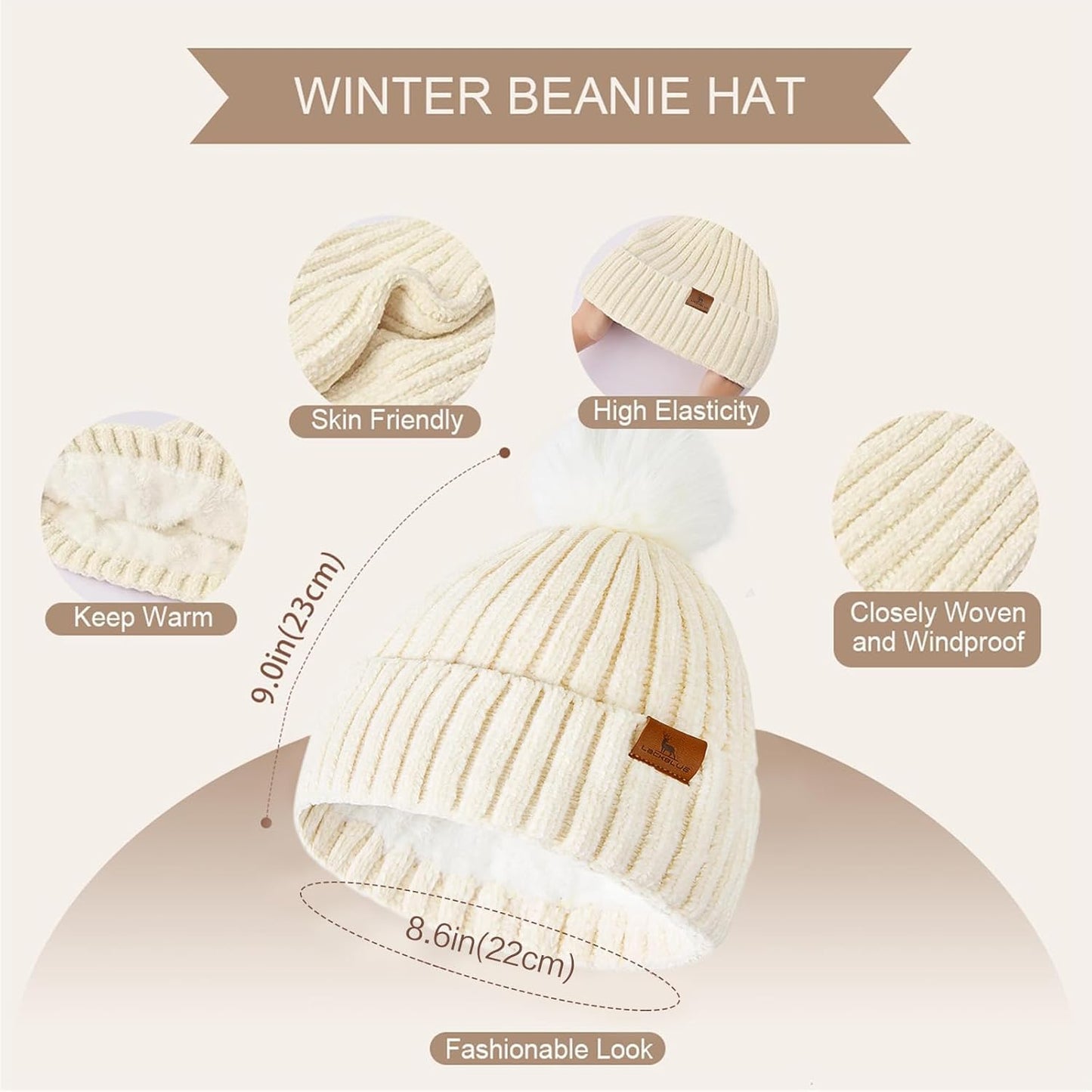 Womens Winter Beanie Hat Scarf Touchscreen Gloves Set Knit Warm Skull Caps Long Neck Scarves for Women Men