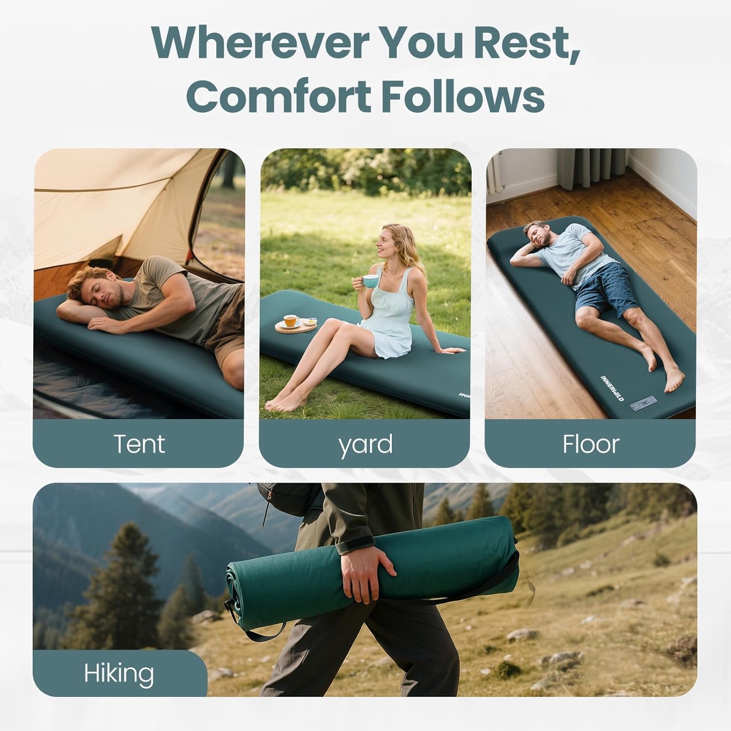 Sleeping Pad for Camping, 3.15" Thick Self Inflating Sleeping Camping Pad with Pillow&Electric Pump,Memory Foam Camping Mattress Pad, 4-Season Camp Sleeping Mat for Travel,Car,Tent,Home-Green