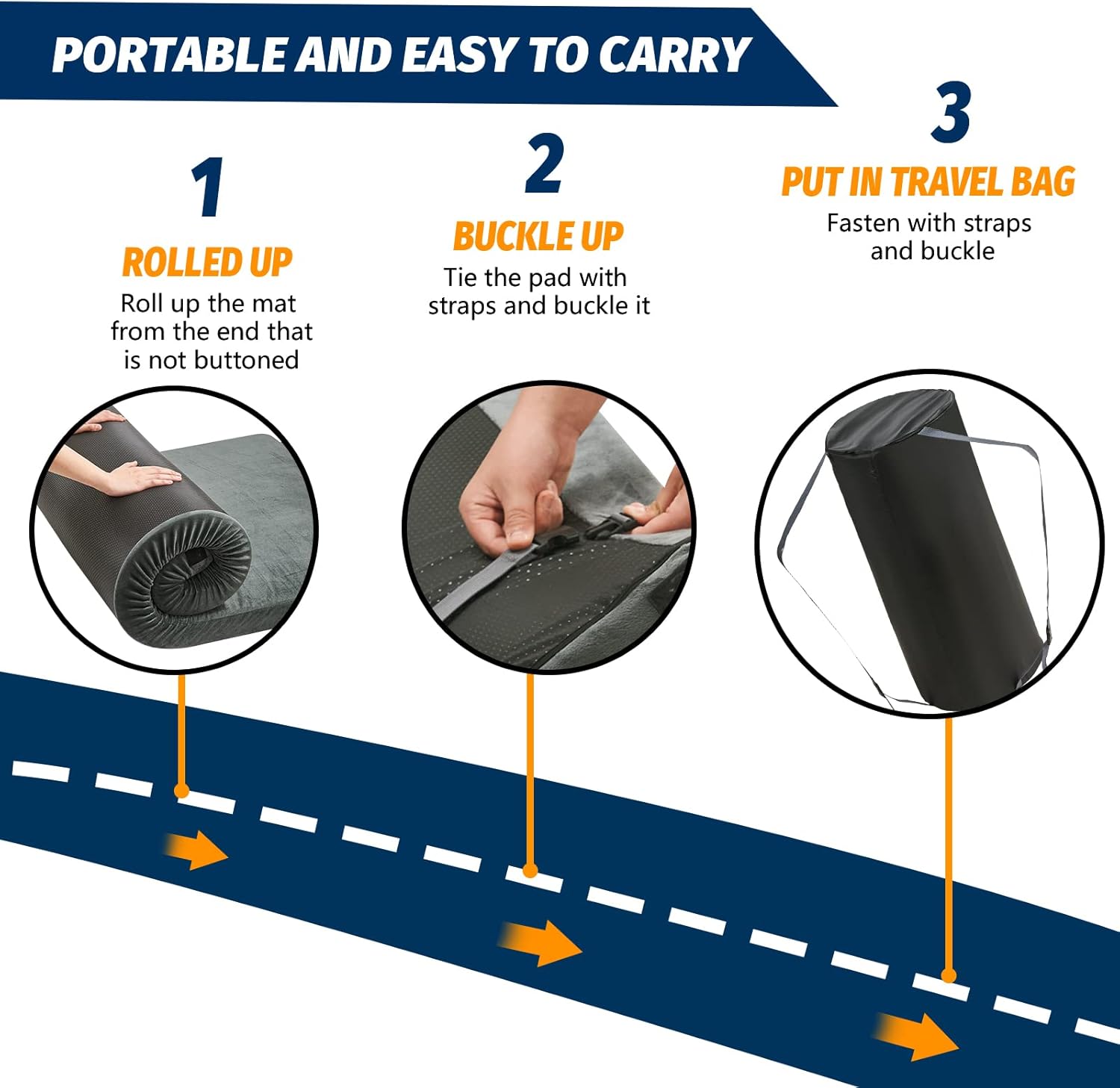 Memory Foam Camping Mattress Pad, Certipur-Us Sleeping Mat, Portable Roll up Mattress for Adults, Camping Bed Pads for Sleepover, Car Bed with Travel Bag