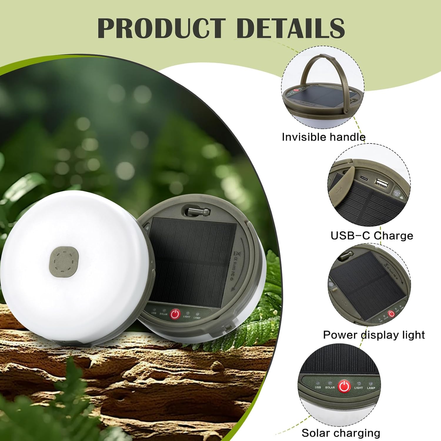 Solar Camping String Lights, 4 in 1 Camping String Lights Outdoor(39.4Ft) with 8 Lighting Modes, Solar Powered and USB Rechargeable Light with Remote Control for Camping, Yard and Hiking