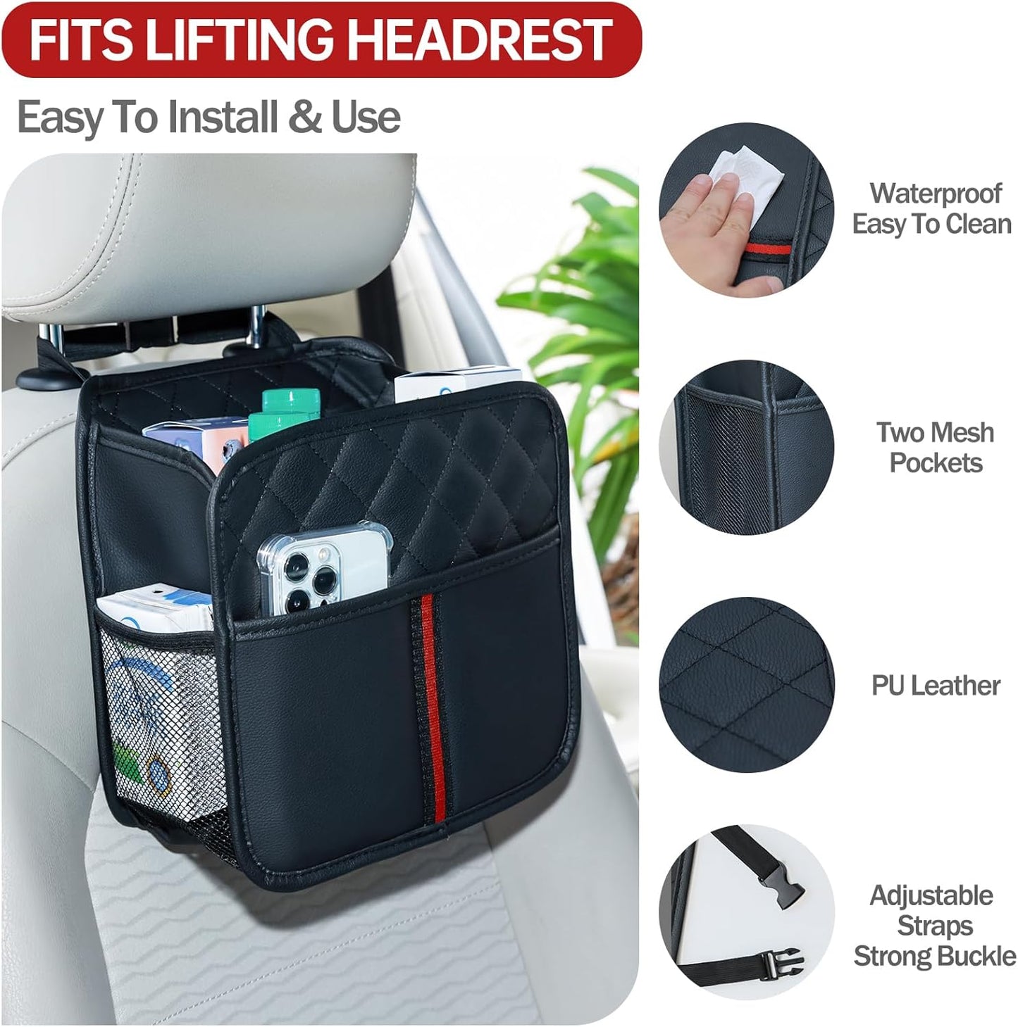 Car Seat Back Organizer with Storage Pockets, 2 Pack Multi Hanging Car Seat Organizer Backseat Car Organizer, Leather Backseat Car Organizer for Kids & Adults with Cup Holders Car Travel Accessories