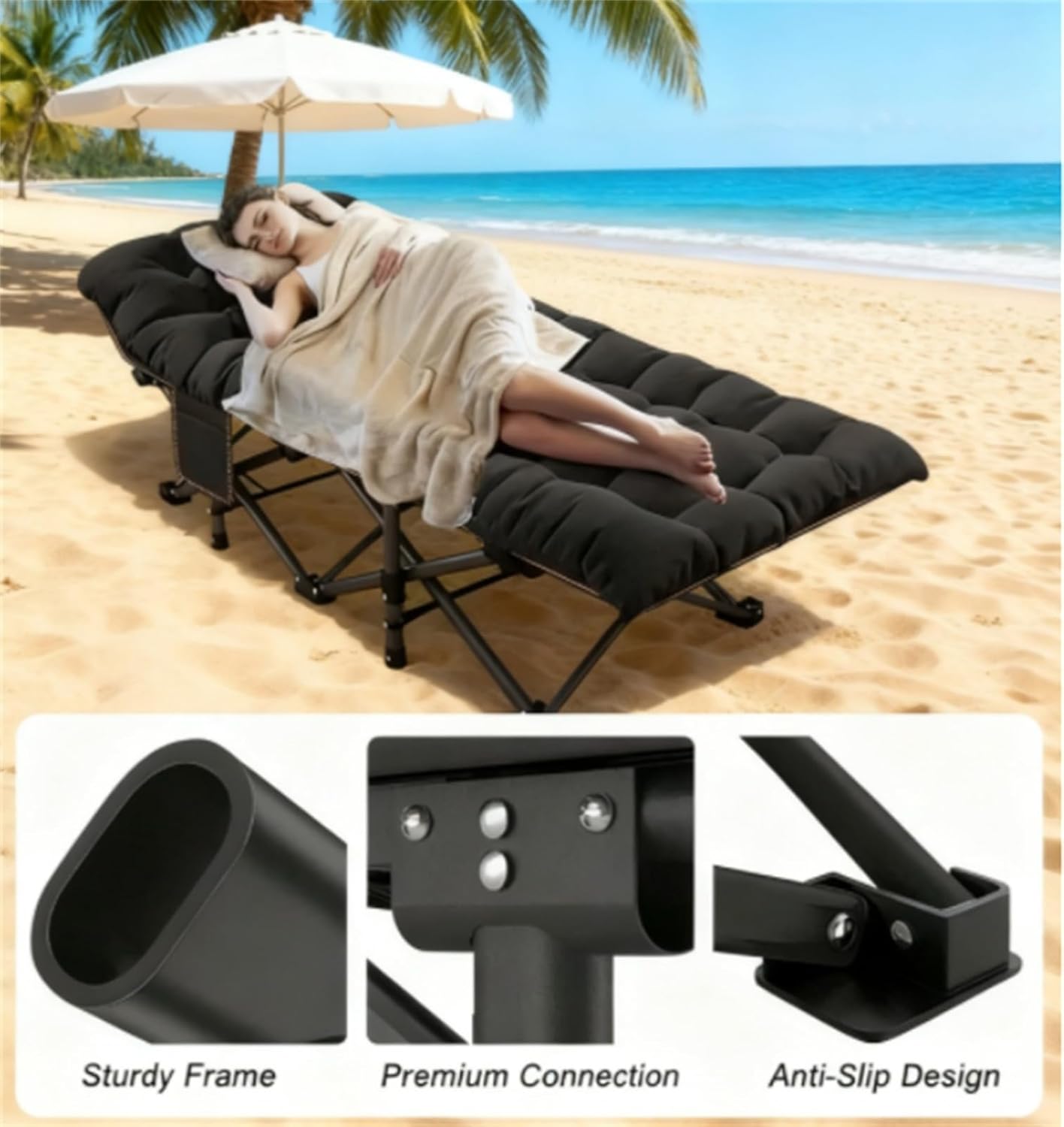 Heavy-Duty Camping Cot for Adults with Detachable Mat and Carry Bag, Foldable Portable Steel Frame, 900 Lbs Capacity, for Outdoor Camping Hiking Travel Home Use