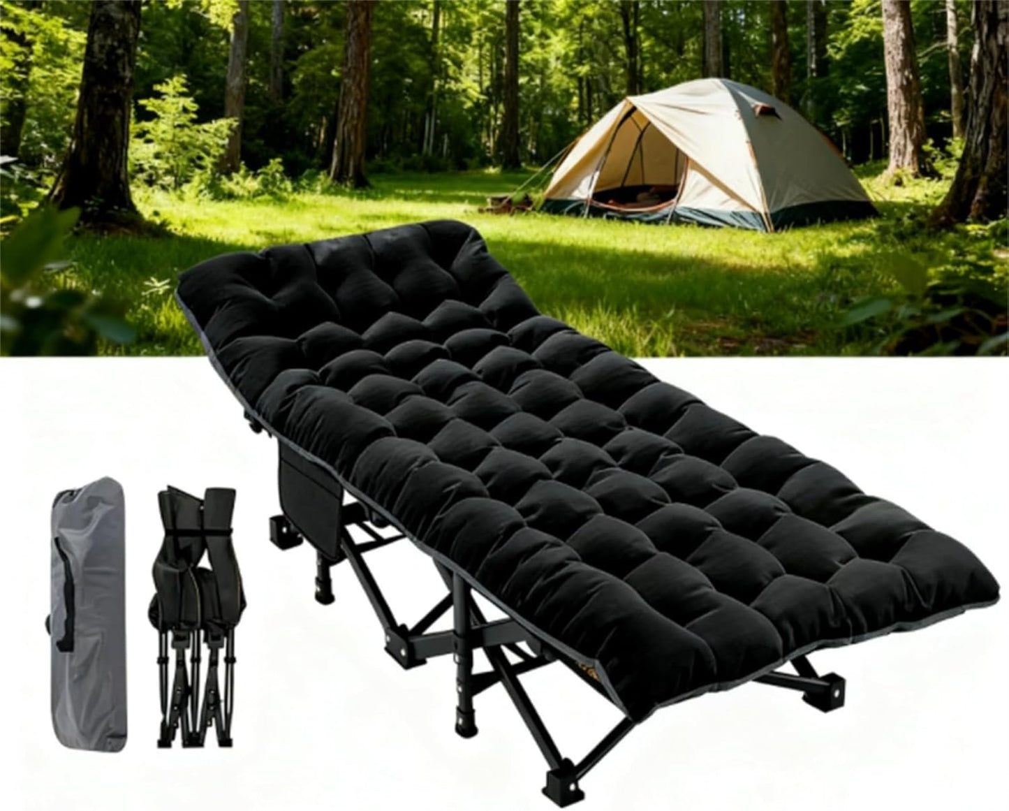 Heavy-Duty Camping Cot for Adults with Detachable Mat and Carry Bag, Foldable Portable Steel Frame, 900 Lbs Capacity, for Outdoor Camping Hiking Travel Home Use