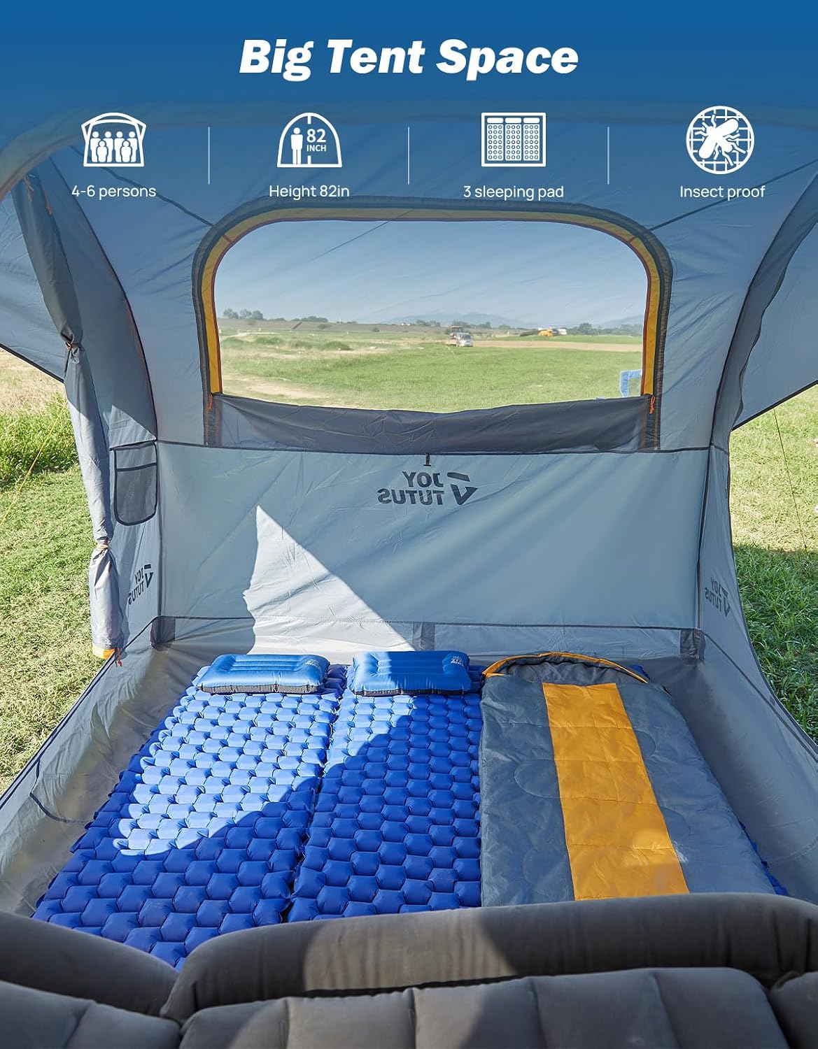 SUV Tent for Camping with Rainfly, Double Door Design Car Tent with Aluminum Poles, SUV Tailgate Tent with Waterproof Pu2000Mm Double Layer for 4-8 Person, Orange