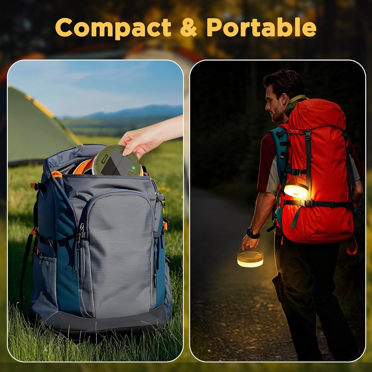 Solar Camping String Lights, 33FT 3000Mah Retractable 4 in 1 Camp Lights with 8 Modes, Portable Rechargeable Camp Lamp, Camping Lamp Outdoor Waterproof, Tent Light for Party, Yard, Hiking