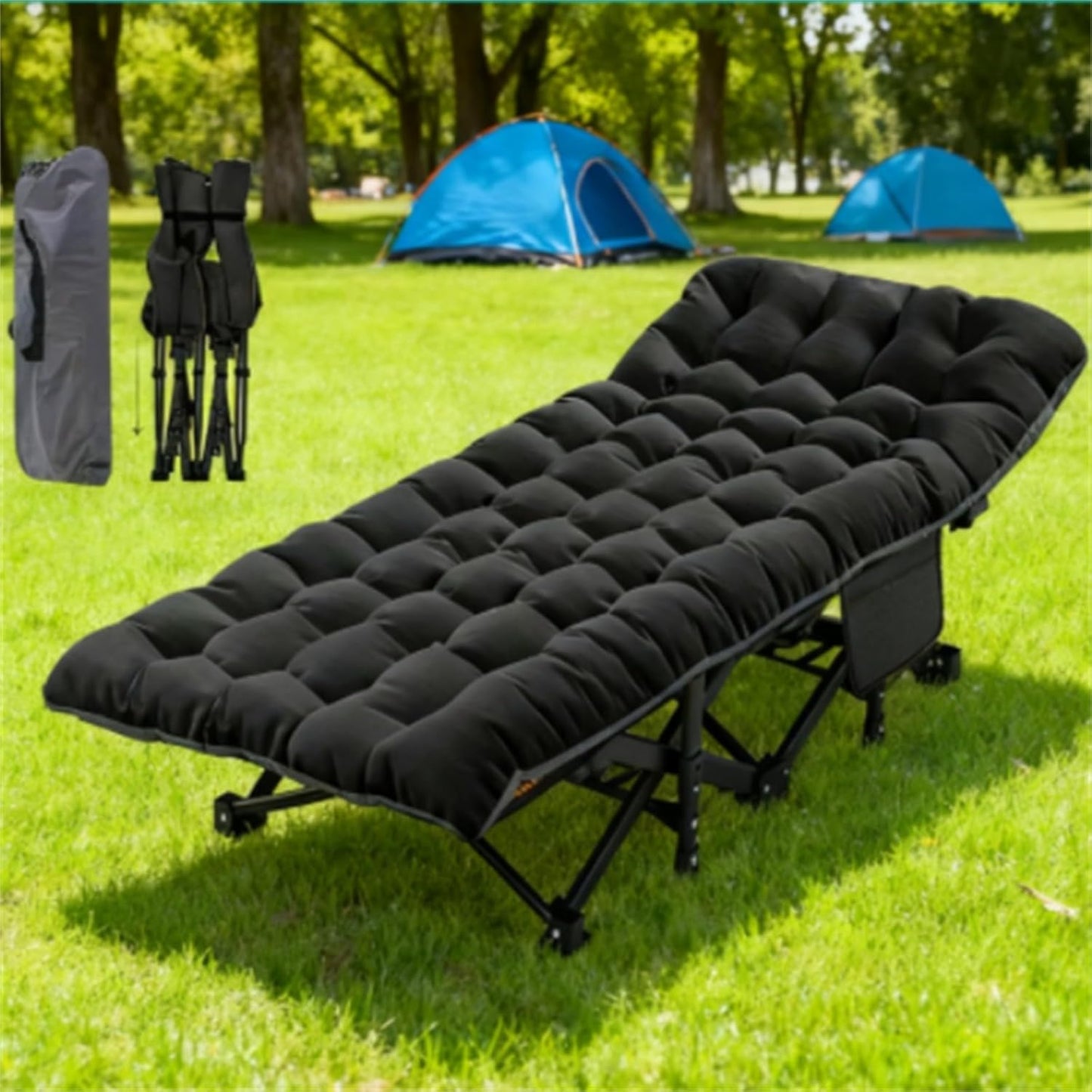 Heavy-Duty Camping Cot for Adults with Detachable Mat and Carry Bag, Foldable Portable Steel Frame, 900 Lbs Capacity, for Outdoor Camping Hiking Travel Home Use
