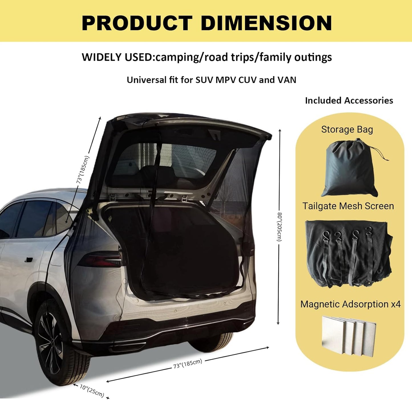 Car Camping Tailgate Mesh Screen for SUV, Mini Van, Great for Ventilation and Mosquito Prevention Car Camping Accessories