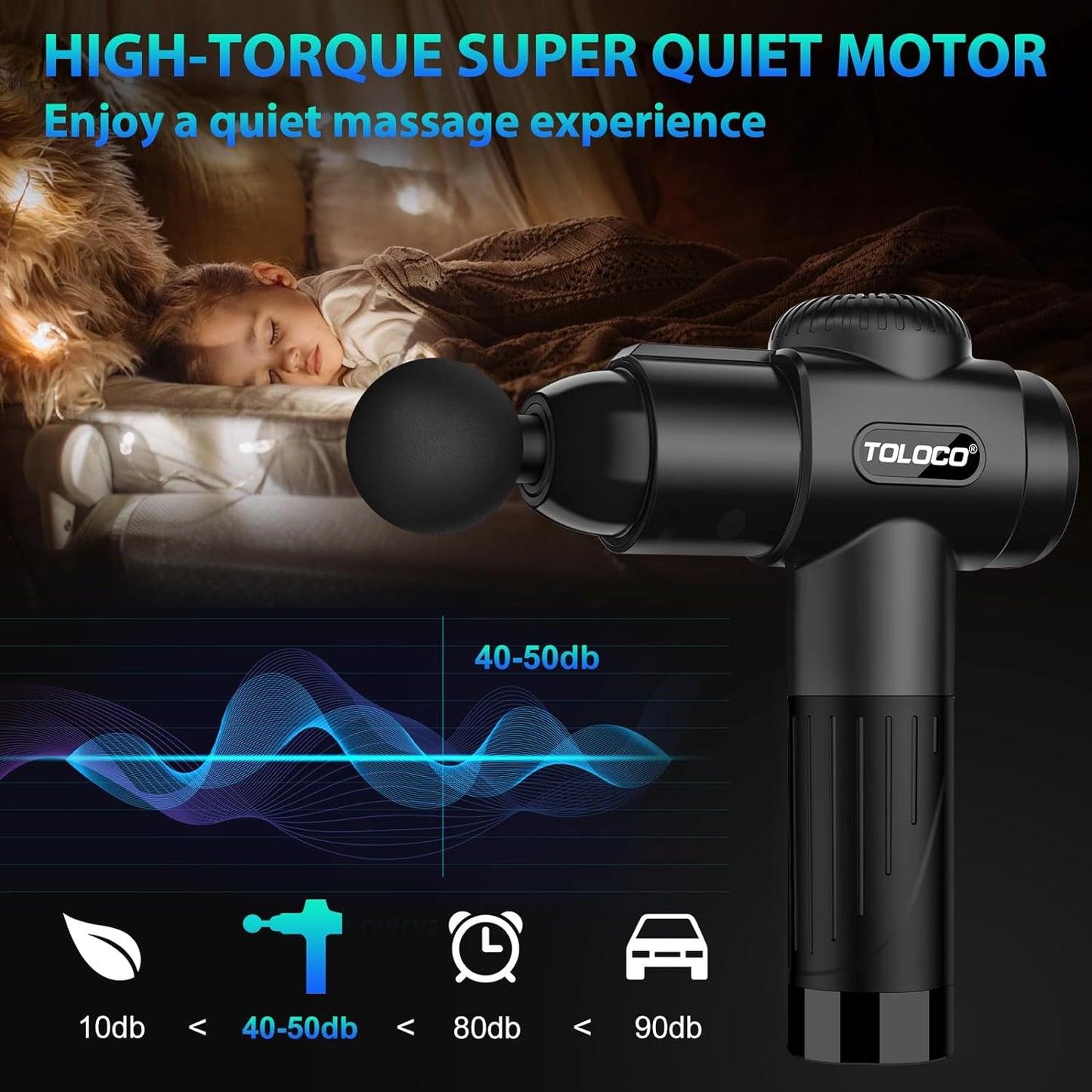 Massage Gun, Deep Tissue Back Massage for Athletes for Pain Relief, Percussion Massager with 10 Massages Heads & Silent Brushless Motor, Christmas Gifts for Women, Men, Black