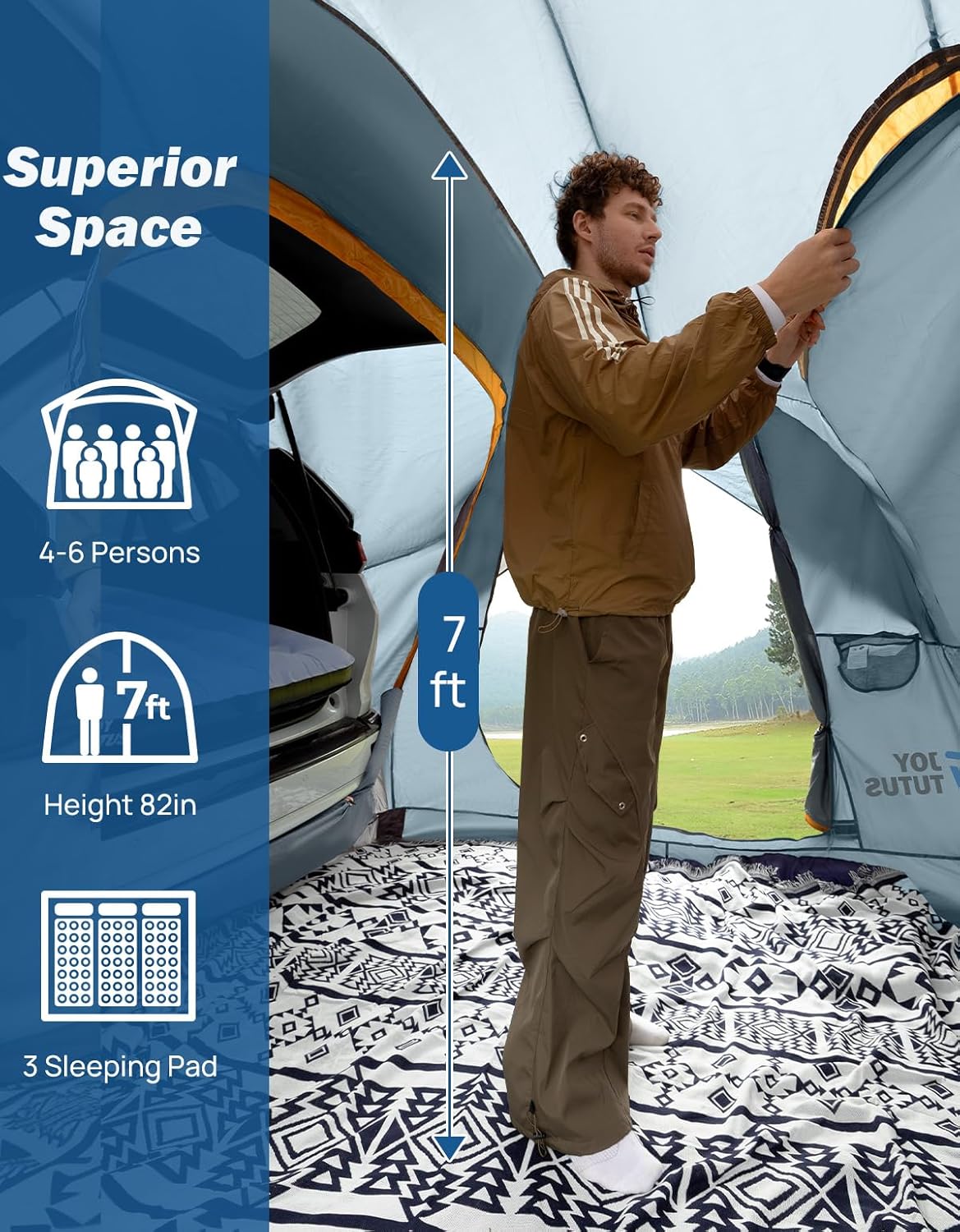 SUV Tent for Camping with Rainfly, Double Door Design Car Tent with Aluminum Poles, SUV Tailgate Tent with Waterproof Pu2000Mm Double Layer for 4-8 Person, Orange