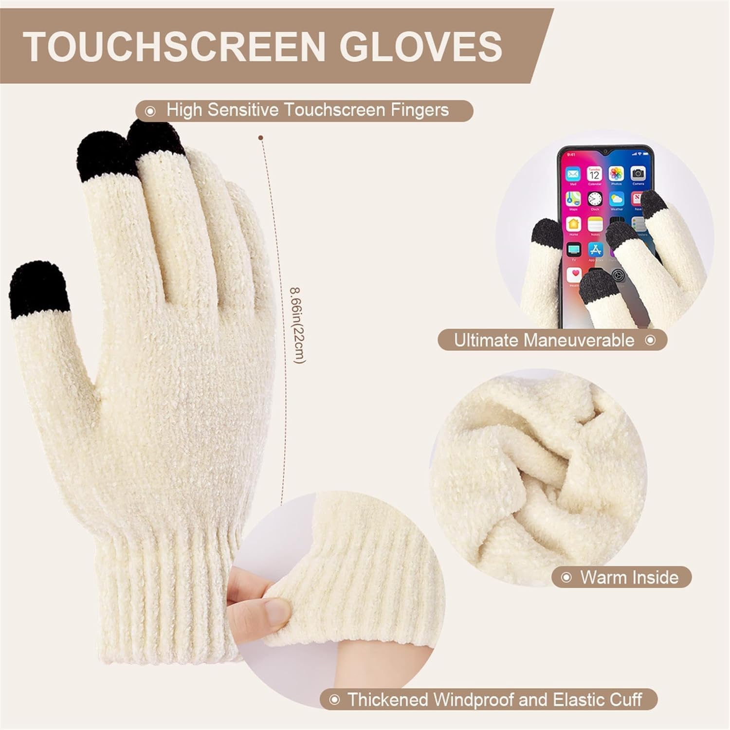 Womens Winter Beanie Hat Scarf Touchscreen Gloves Set Knit Warm Skull Caps Long Neck Scarves for Women Men