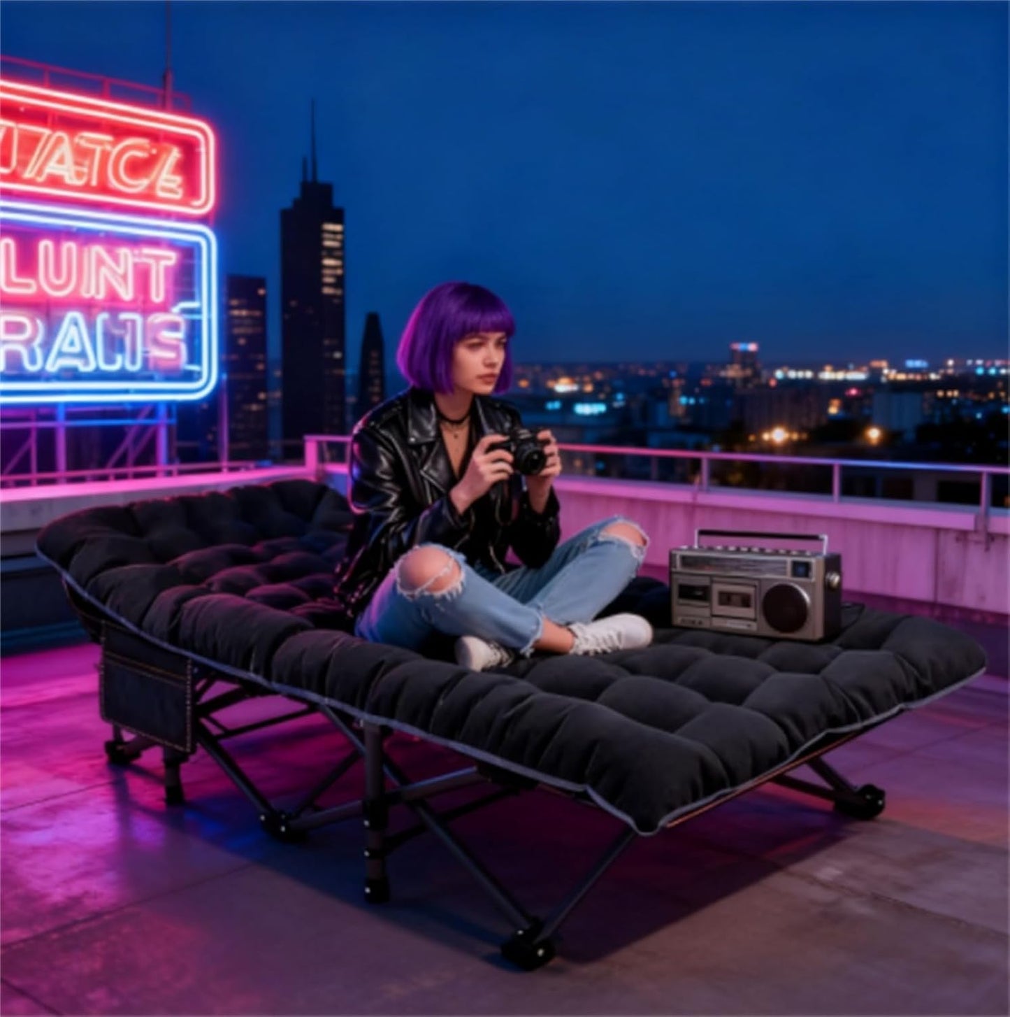 Heavy-Duty Camping Cot for Adults with Detachable Mat and Carry Bag, Foldable Portable Steel Frame, 900 Lbs Capacity, for Outdoor Camping Hiking Travel Home Use