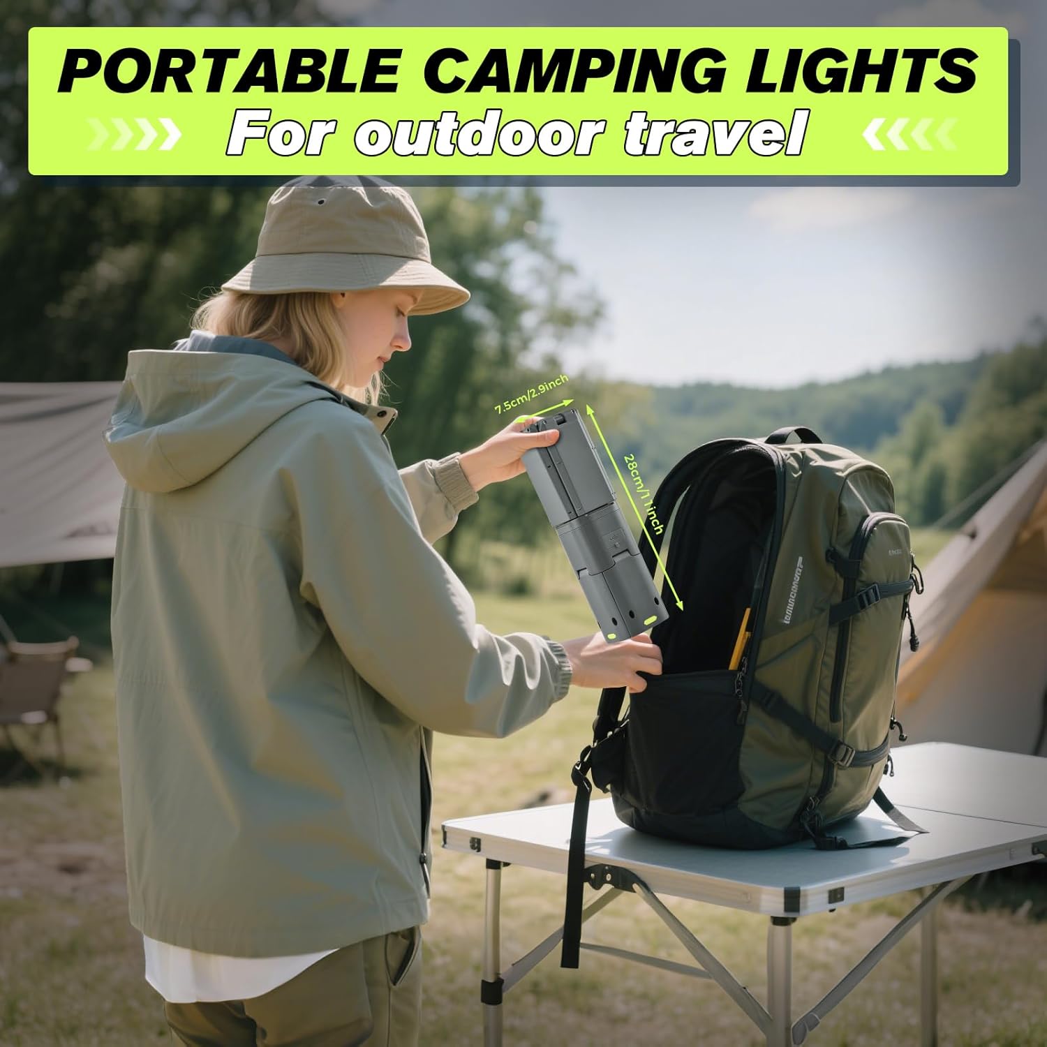 Portable Camping Light, 14000Mah Telescopic Camping Lantern with Rechargeable Power Supply, Dimmable Magnetic Tent Lamps 6000 Lumen Outdoor Work Lights for Hiking,Camping,Home Emergency