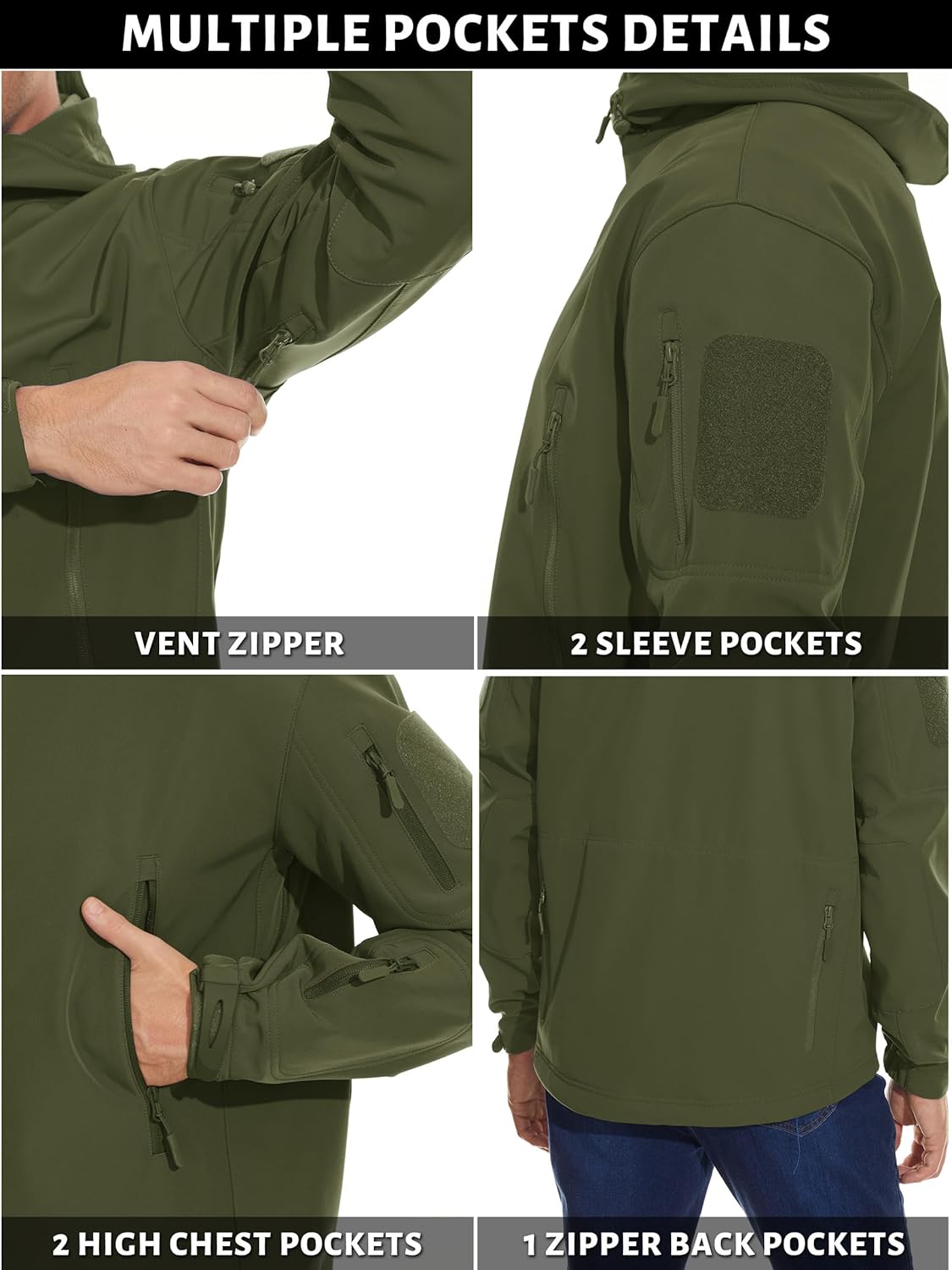 Men'S Special Ops Military Tactical Soft Shell Winter Warm Fleece Lined Jacket Rain Hood Coat Hiking Snowboard