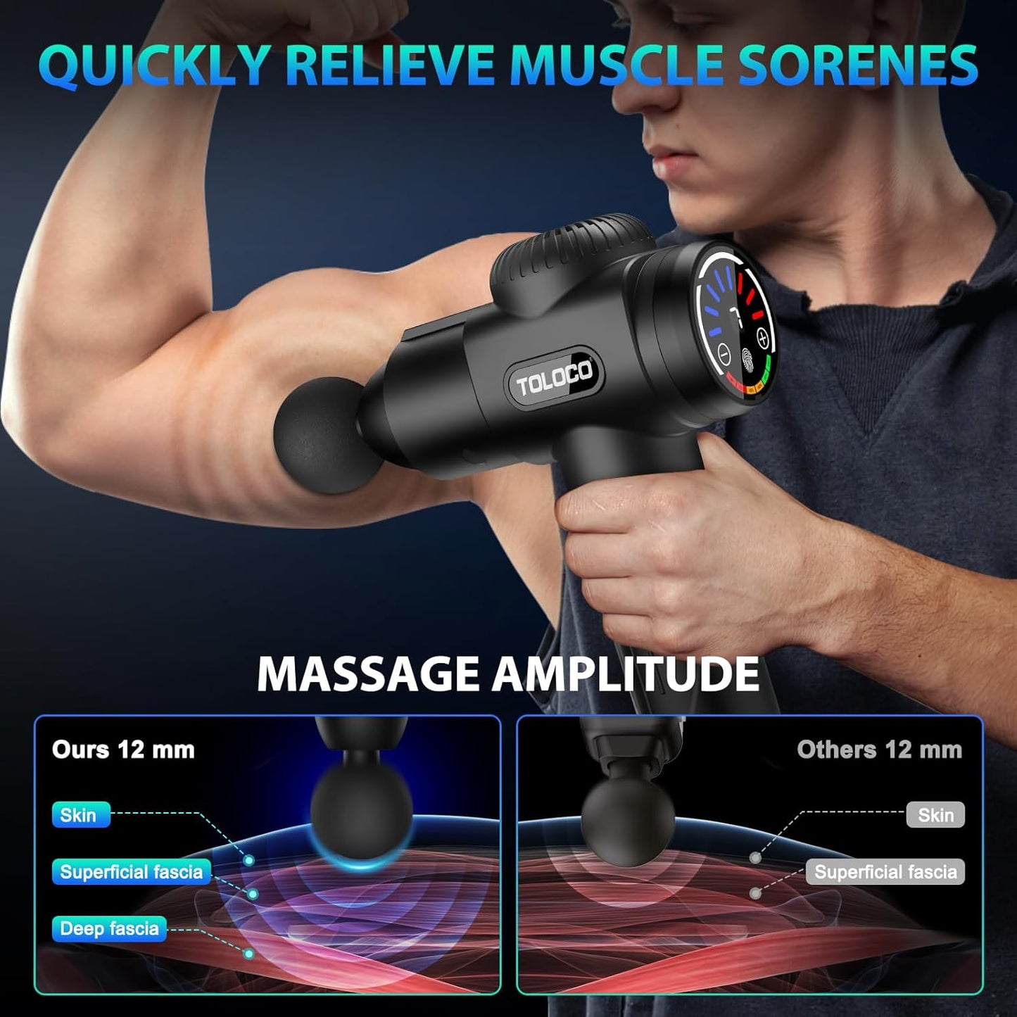 Massage Gun, Deep Tissue Back Massage for Athletes for Pain Relief, Percussion Massager with 10 Massages Heads & Silent Brushless Motor, Christmas Gifts for Women, Men, Black