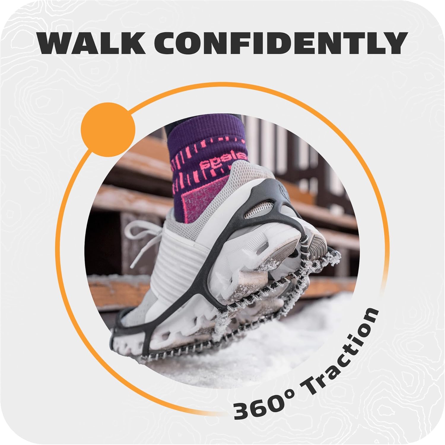 Walk Traction Cleats - 360-Degree Grip on Snow, Ice, & Multi-Terrain Surfaces - Elastic Outer Band W/ Easy-On/Off Heel Tab & 1.2Mm Zinc-Coated Steel Coils - Abrasion & Rust Resistant - Unisex
