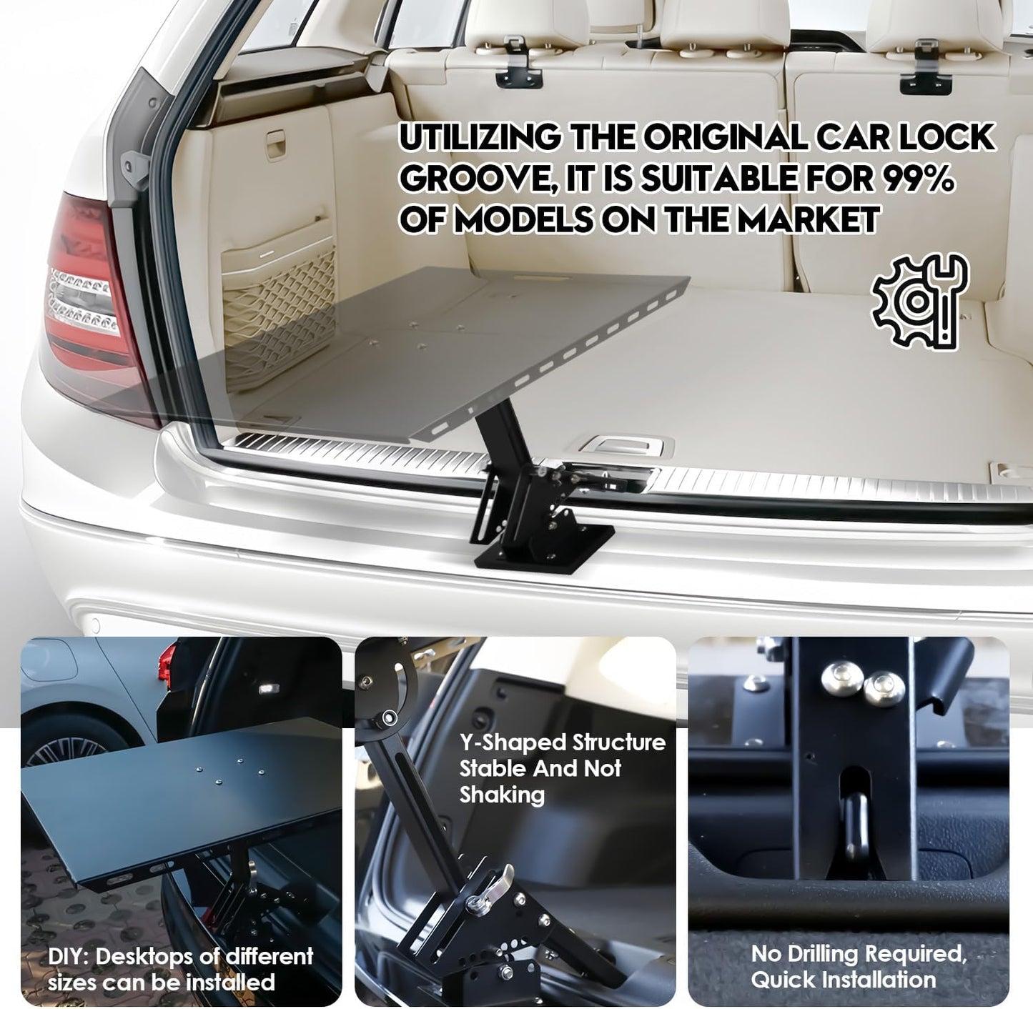 Adjustable Car Camping Table Base, Suitable for SUV & Camping Car Tailgate, Car Camping Essentials, Portable,Can Be Installed with Iron Table, Wooden Table, Easy and Quick Installation (No Tabletop)