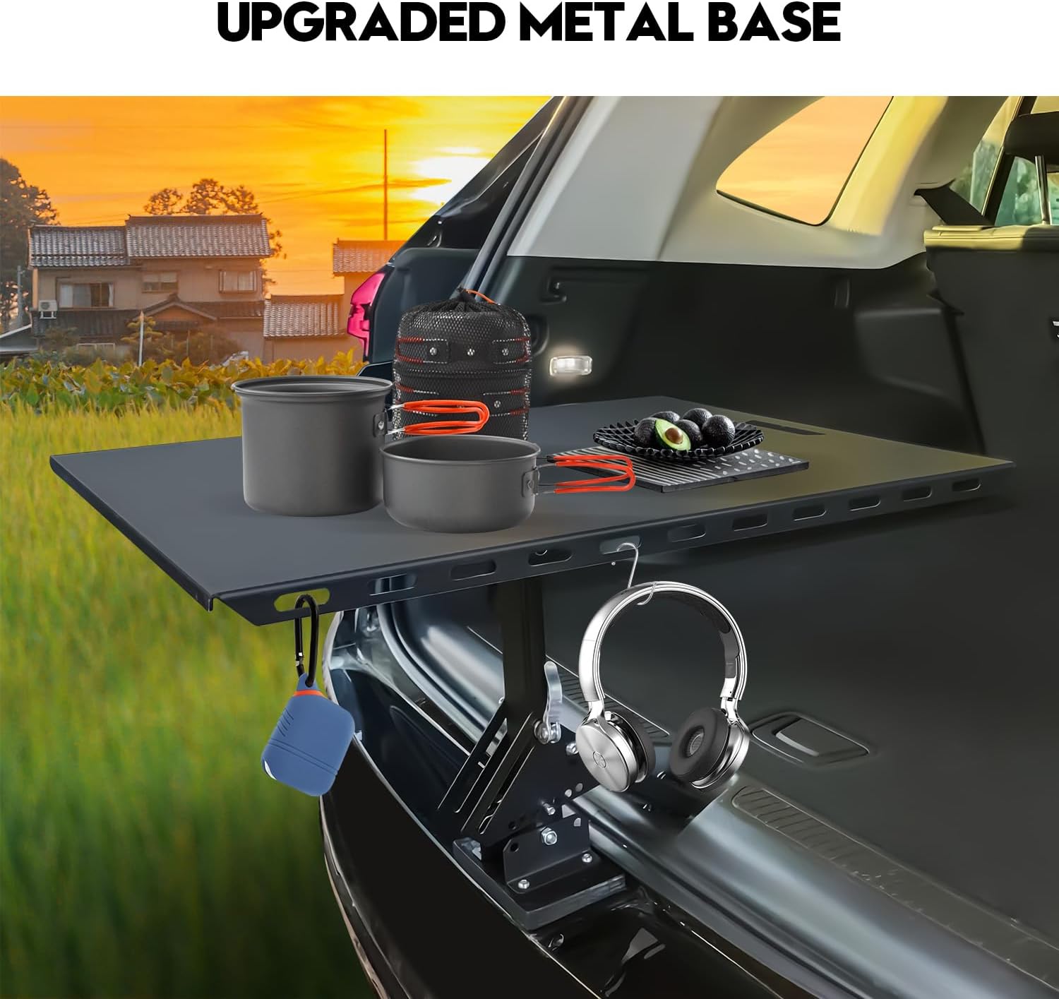 Adjustable Car Camping Table Base, Suitable for SUV & Camping Car Tailgate, Car Camping Essentials, Portable,Can Be Installed with Iron Table, Wooden Table, Easy and Quick Installation (No Tabletop)