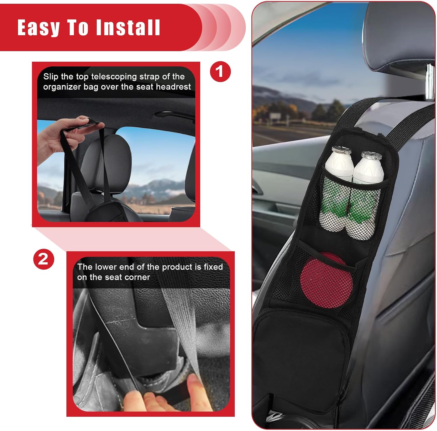 2PCS Car Seat Storage Hanging Bag, Multi-Pocket Seat Side Organizer, Multifunctional Mesh Net Pocket, Can Hold Mobile Phone, Wallet, Glasses, Suitable for Cars, Suvs, Trucks