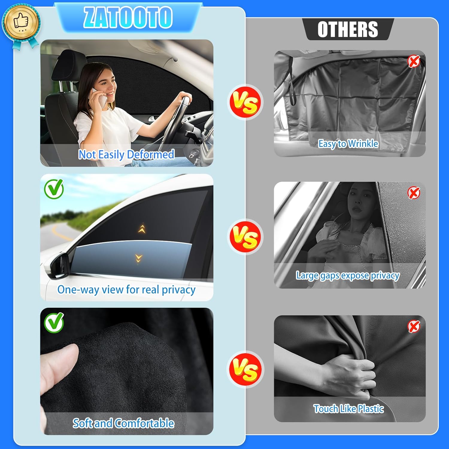 Suede Car Window Shades 4PCS - Car Window Covers for Ultimate Privacy, UV Protection, and Heat Insulation, Sun Shade Perfect for Camping, Travel, Baby Safety, and Daily Use