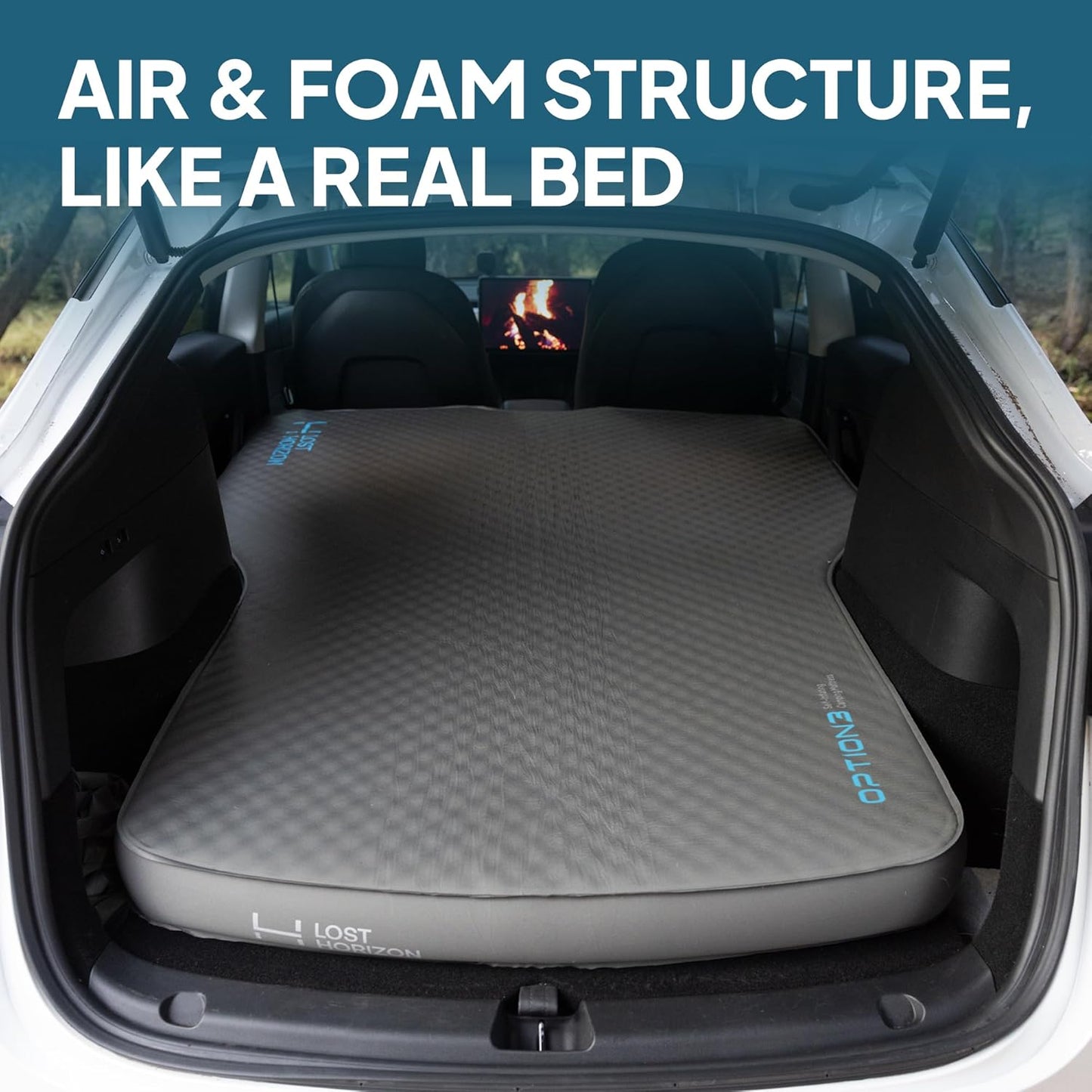 Camping Air Mattress with Foam for Tesla, Self Inflating Sleeping Pad with Air Pump, 4.5" Thick, R-Value 13, Model Y