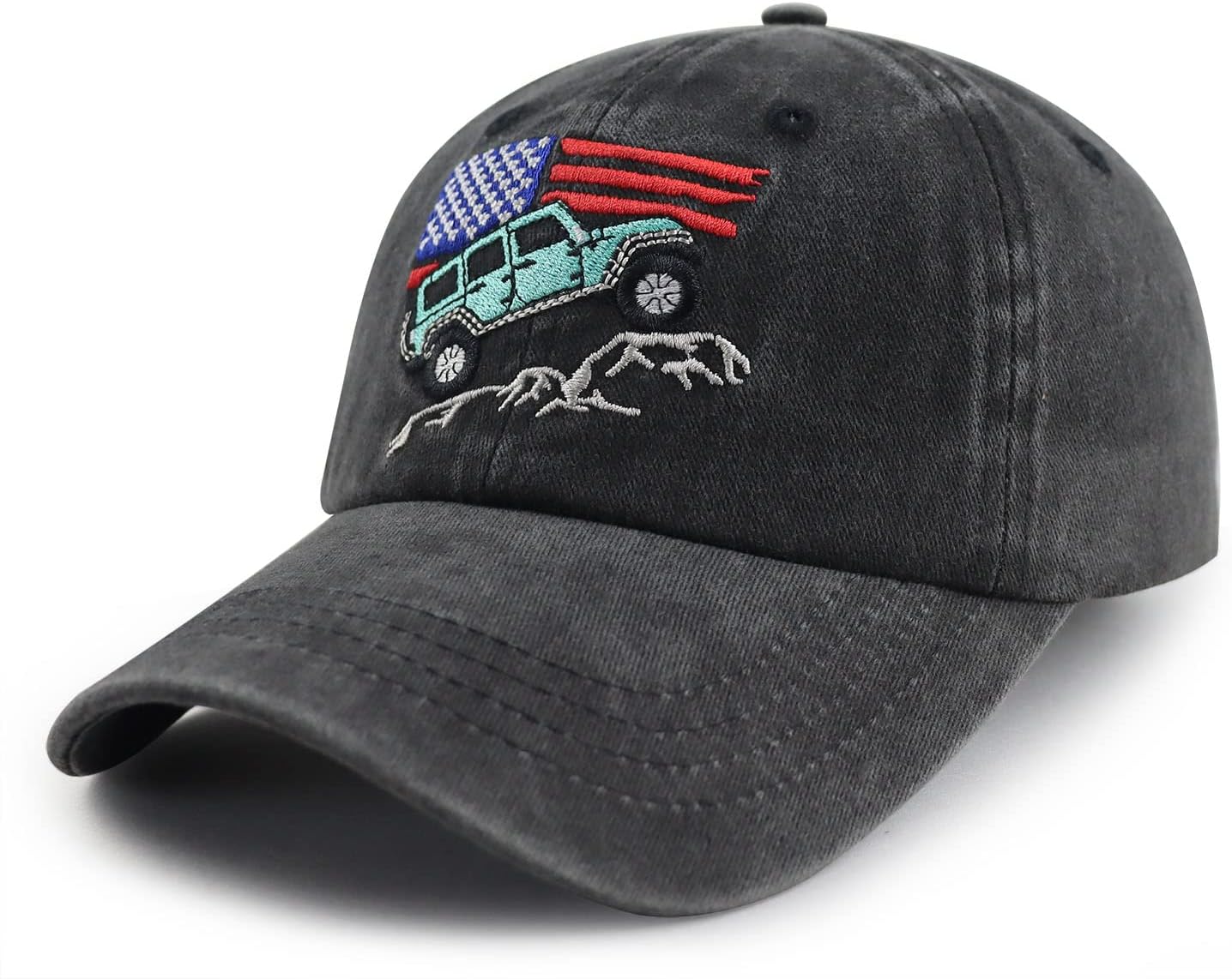 American Flag Car Hat for Men, Funny Adjustable Washed Cotton Embroidered USA Mountain Offroad Cars Hat