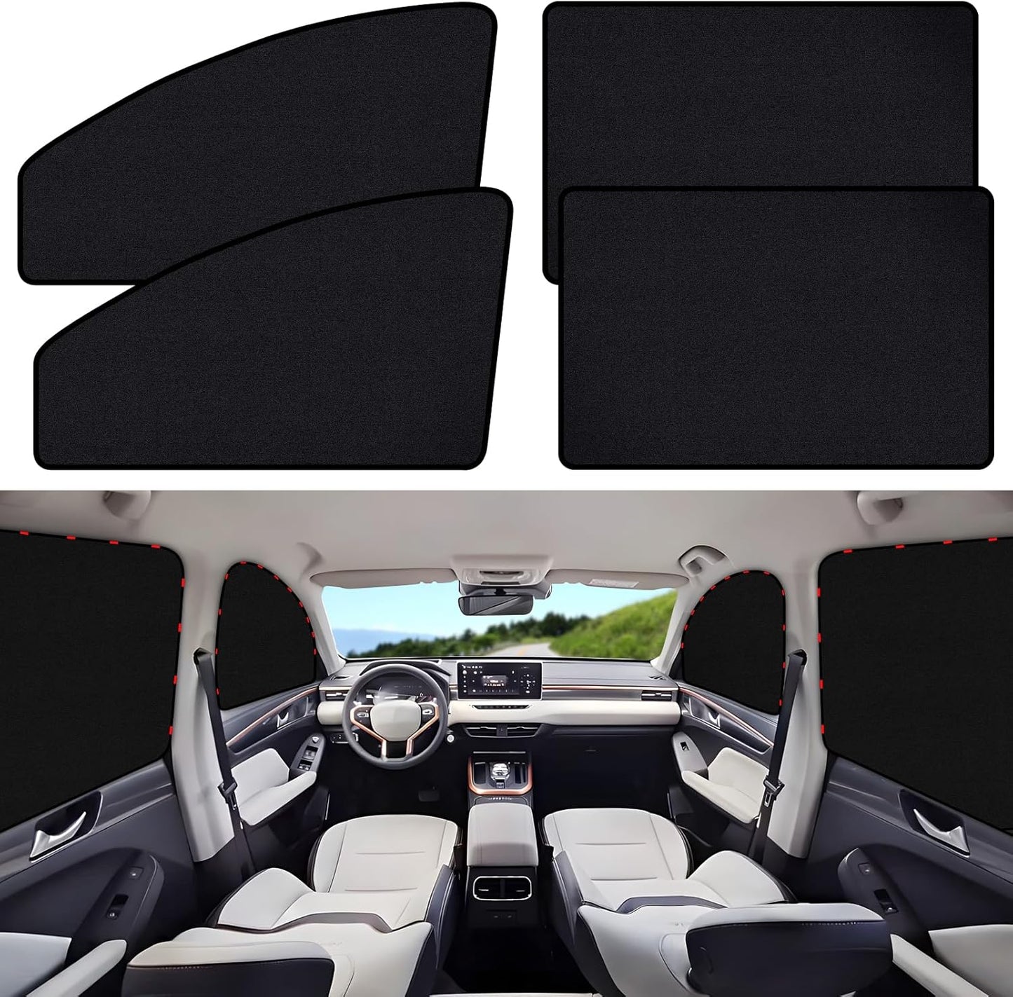 Suede Car Window Shades 4PCS - Car Window Covers for Ultimate Privacy, UV Protection, and Heat Insulation, Sun Shade Perfect for Camping, Travel, Baby Safety, and Daily Use