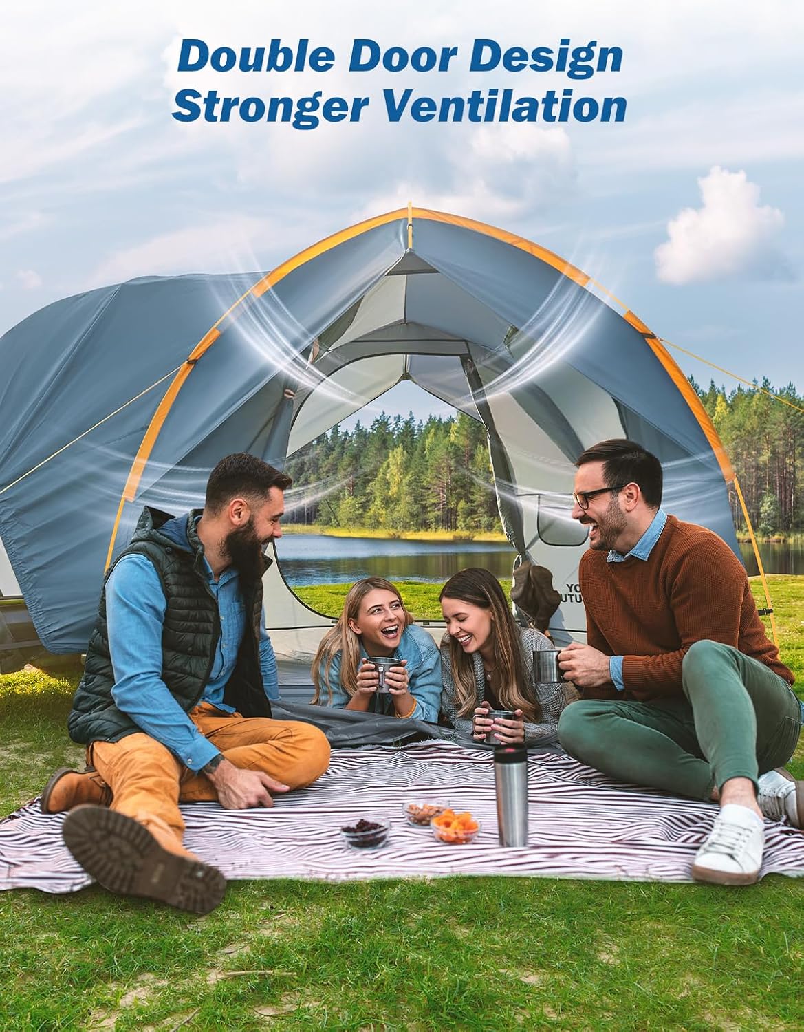 SUV Tent for Camping with Rainfly, Double Door Design Car Tent with Aluminum Poles, SUV Tailgate Tent with Waterproof Pu2000Mm Double Layer for 4-8 Person, Orange