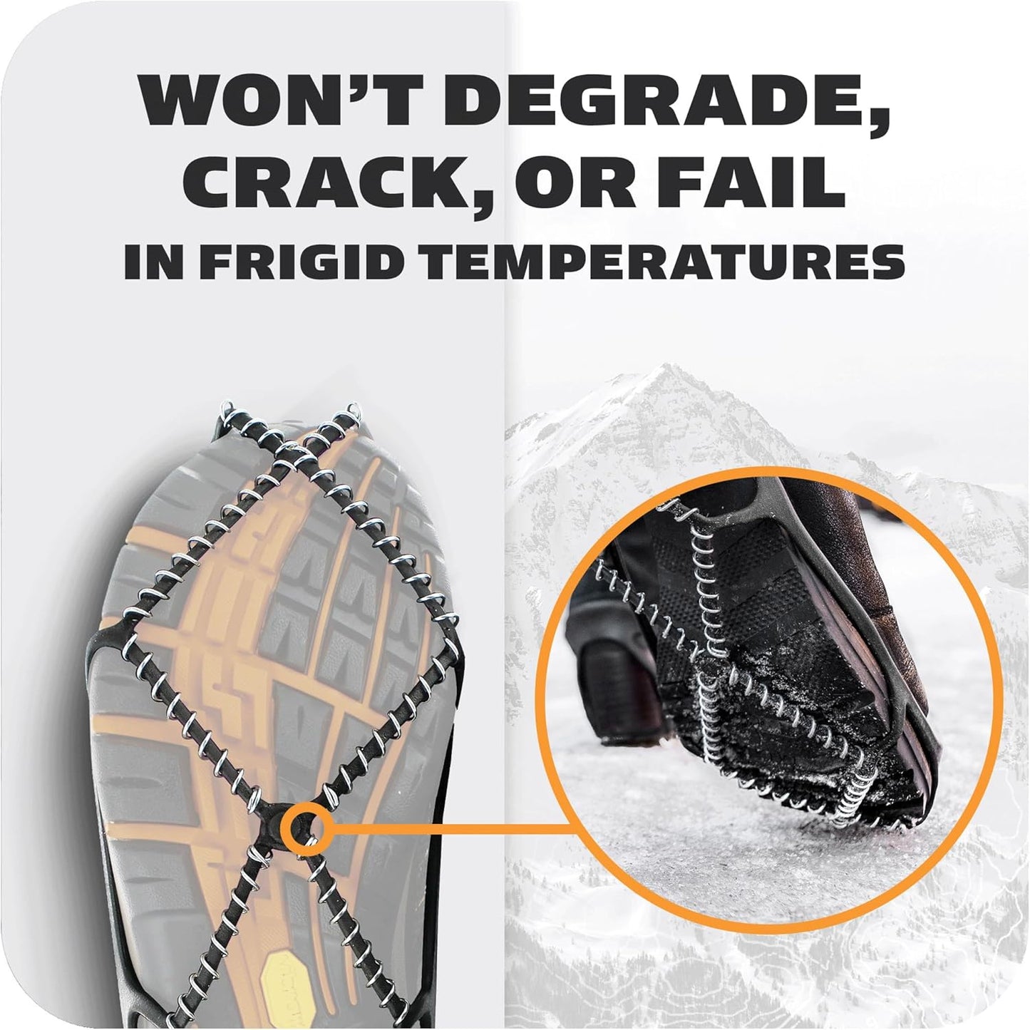 Walk Traction Cleats - 360-Degree Grip on Snow, Ice, & Multi-Terrain Surfaces - Elastic Outer Band W/ Easy-On/Off Heel Tab & 1.2Mm Zinc-Coated Steel Coils - Abrasion & Rust Resistant - Unisex