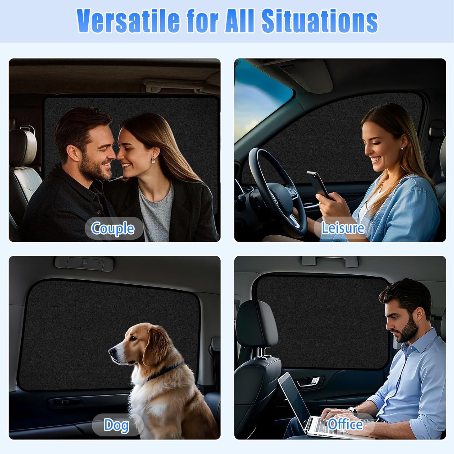 Suede Car Window Shades 4PCS - Car Window Covers for Ultimate Privacy, UV Protection, and Heat Insulation, Sun Shade Perfect for Camping, Travel, Baby Safety, and Daily Use