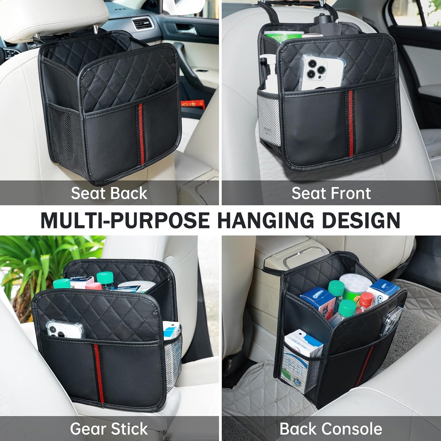 Car Seat Back Organizer with Storage Pockets, 2 Pack Multi Hanging Car Seat Organizer Backseat Car Organizer, Leather Backseat Car Organizer for Kids & Adults with Cup Holders Car Travel Accessories
