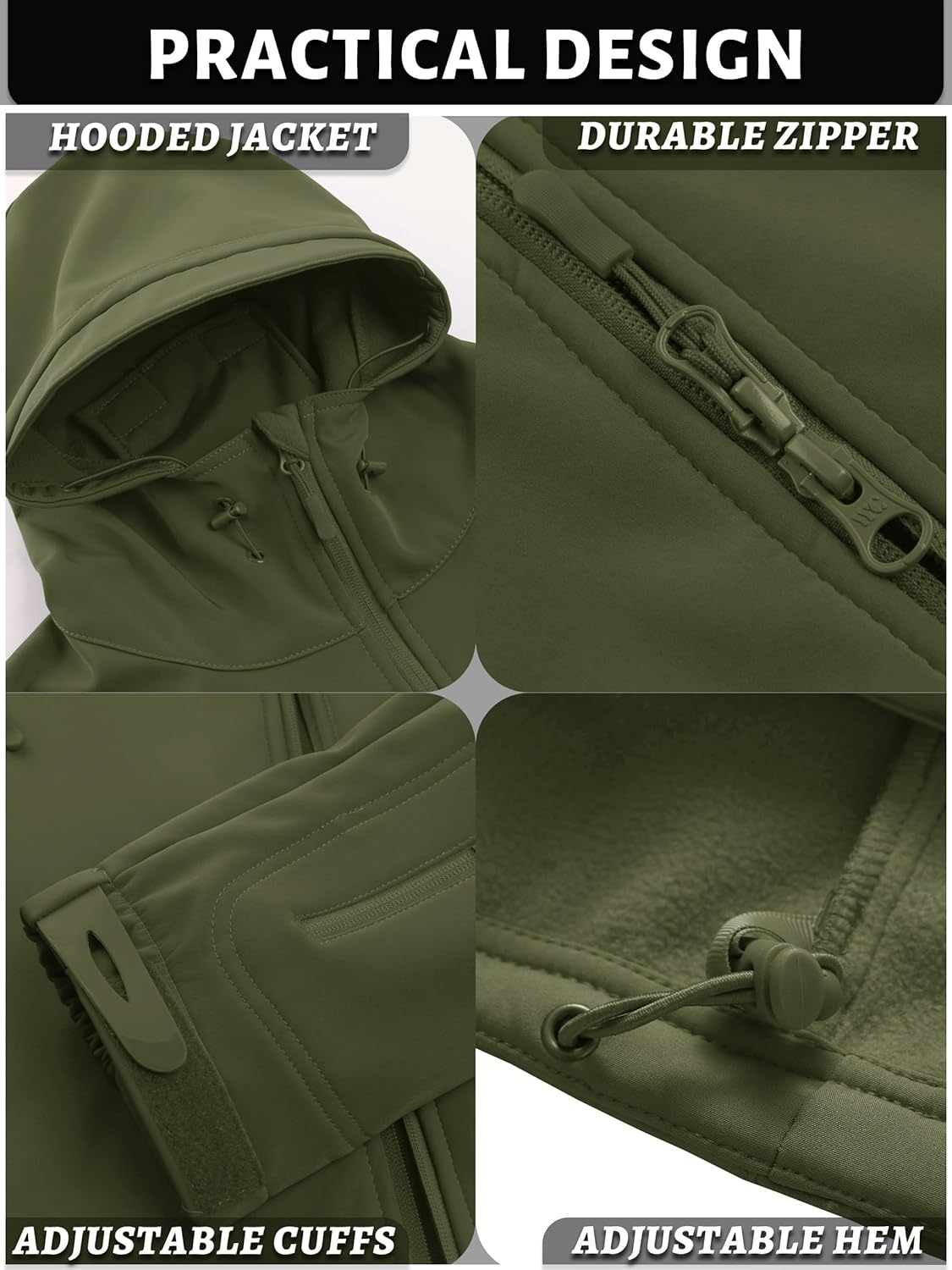 Men'S Special Ops Military Tactical Soft Shell Winter Warm Fleece Lined Jacket Rain Hood Coat Hiking Snowboard