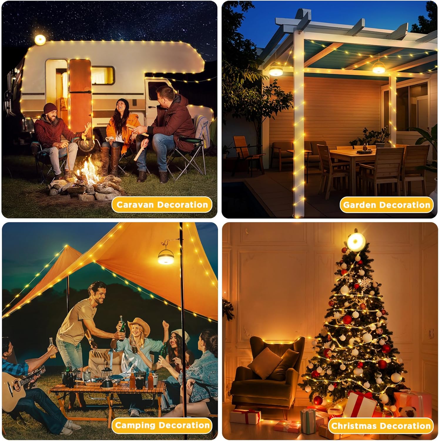 Solar Camping String Lights, 33FT 3000Mah Retractable 4 in 1 Camp Lights with 8 Modes, Portable Rechargeable Camp Lamp, Camping Lamp Outdoor Waterproof, Tent Light for Party, Yard, Hiking