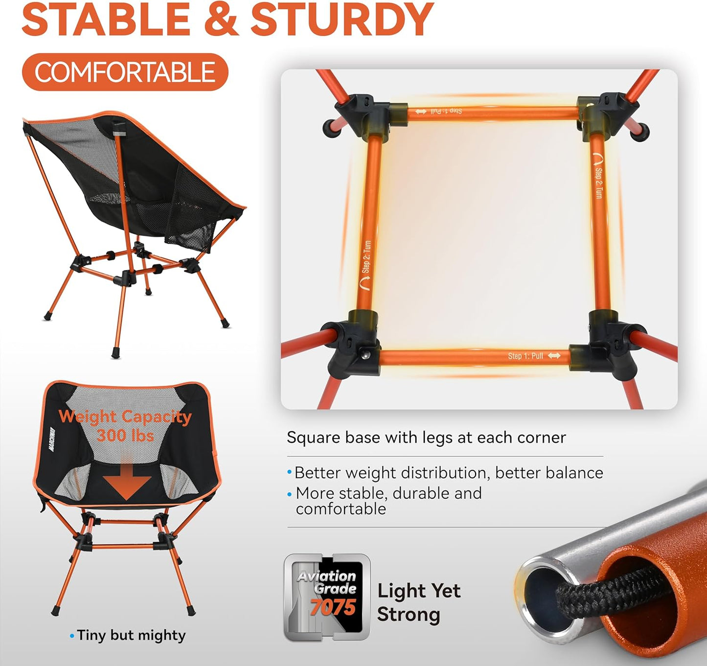 Ultralight Folding Camping Chair, Heavy Duty Portable Compact for Outdoor Camp, Travel, Beach, Picnic, Festival, Hiking, Lightweight Backpacking (Orange)