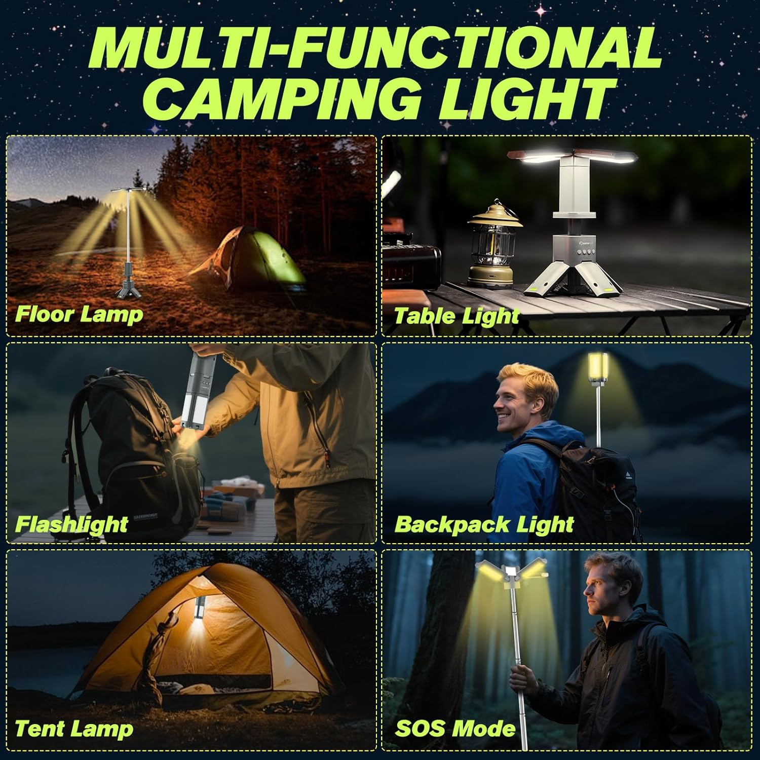 Portable Camping Light, 14000Mah Telescopic Camping Lantern with Rechargeable Power Supply, Dimmable Magnetic Tent Lamps 6000 Lumen Outdoor Work Lights for Hiking,Camping,Home Emergency