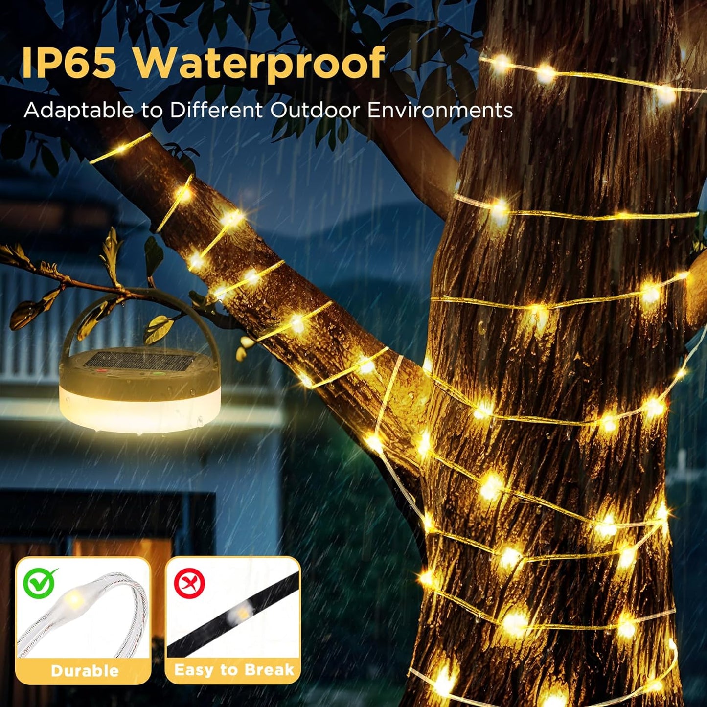 Solar Camping String Lights, 33FT 3000Mah Retractable 4 in 1 Camp Lights with 8 Modes, Portable Rechargeable Camp Lamp, Camping Lamp Outdoor Waterproof, Tent Light for Party, Yard, Hiking