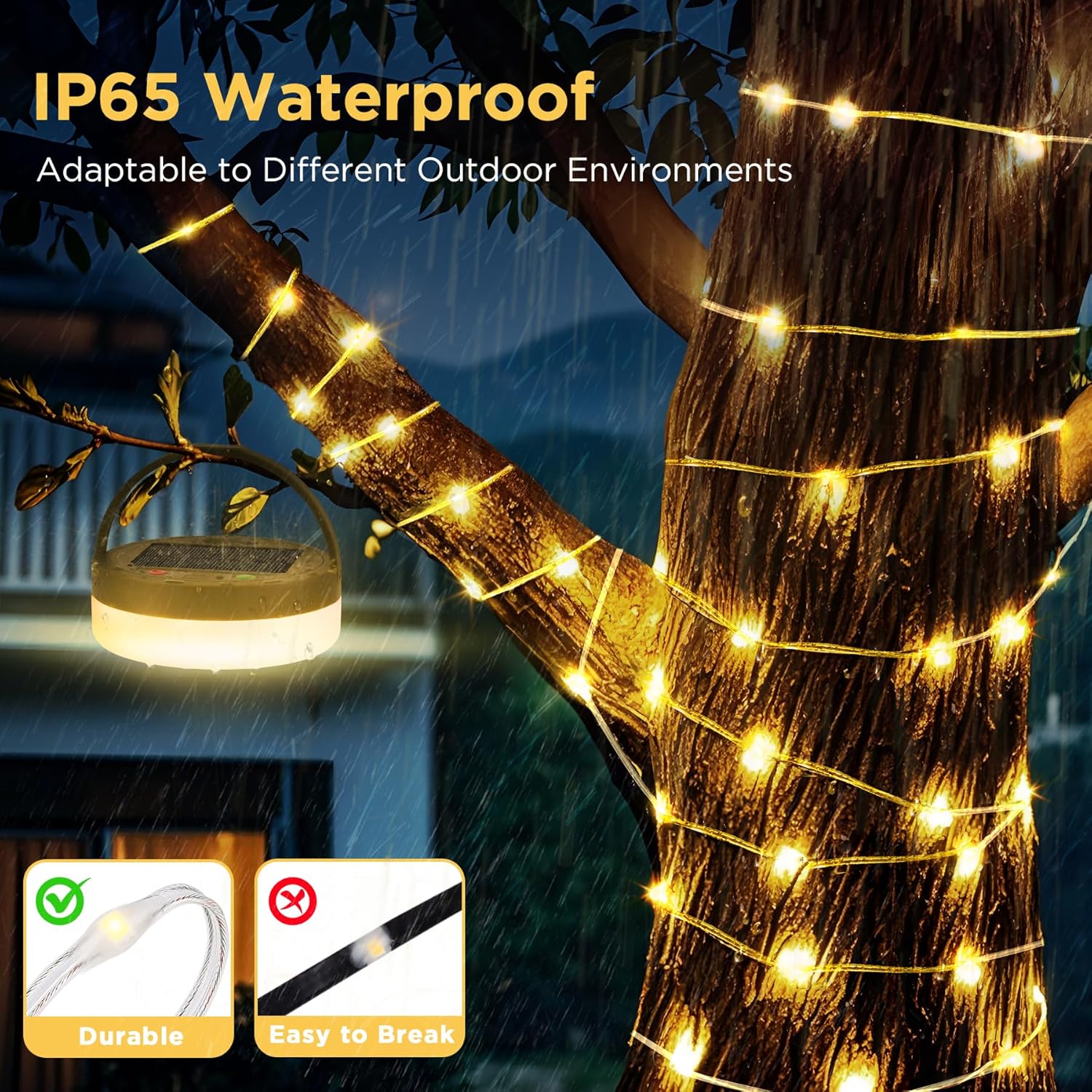 Solar Camping String Lights, 33FT 3000Mah Retractable 4 in 1 Camp Lights with 8 Modes, Portable Rechargeable Camp Lamp, Camping Lamp Outdoor Waterproof, Tent Light for Party, Yard, Hiking