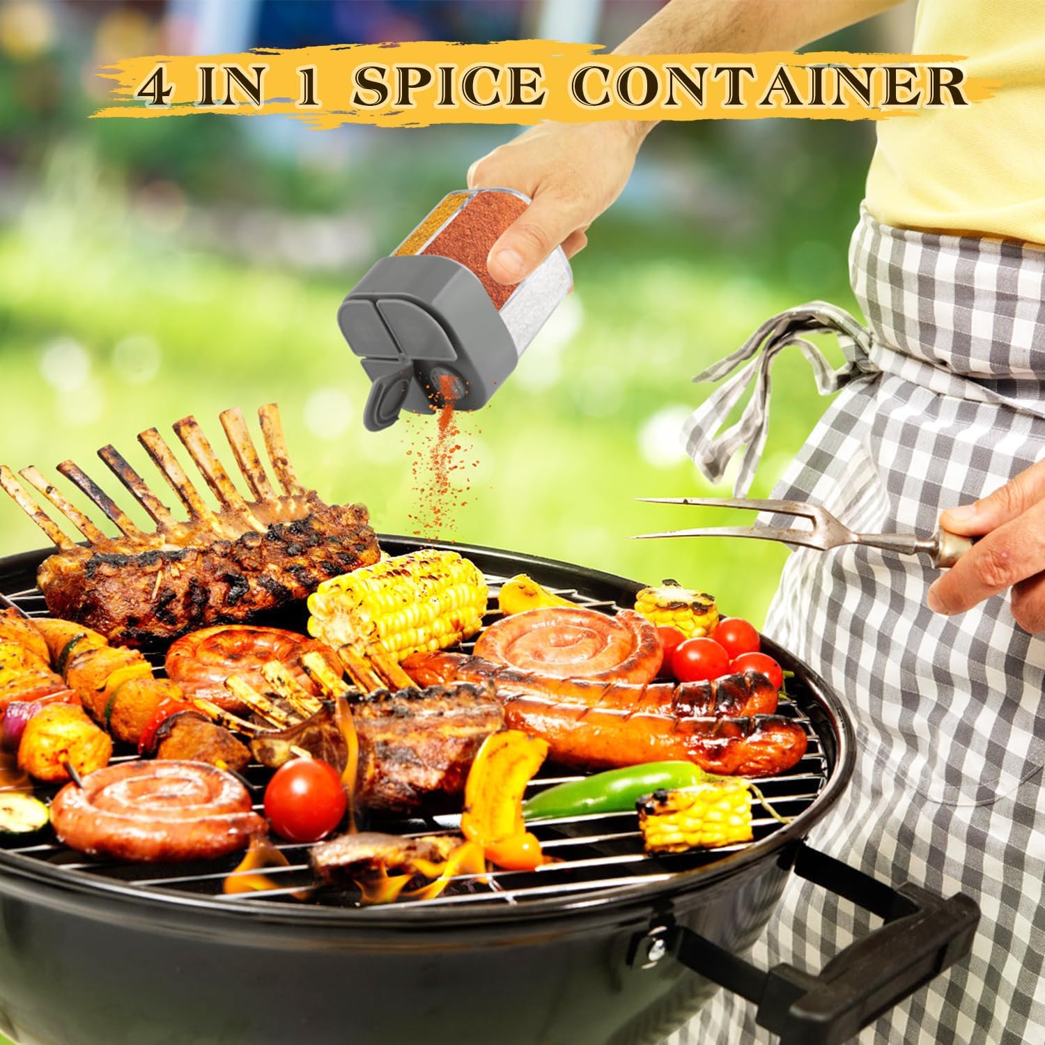 6 Pcs Plastic Salt Pepper Shaker 4 in 1 Spice Container Transparent Seasoning Shaker Dispenser Jar for Home Restaurant Kitchen Cooking Steak BBQ Camping Travel